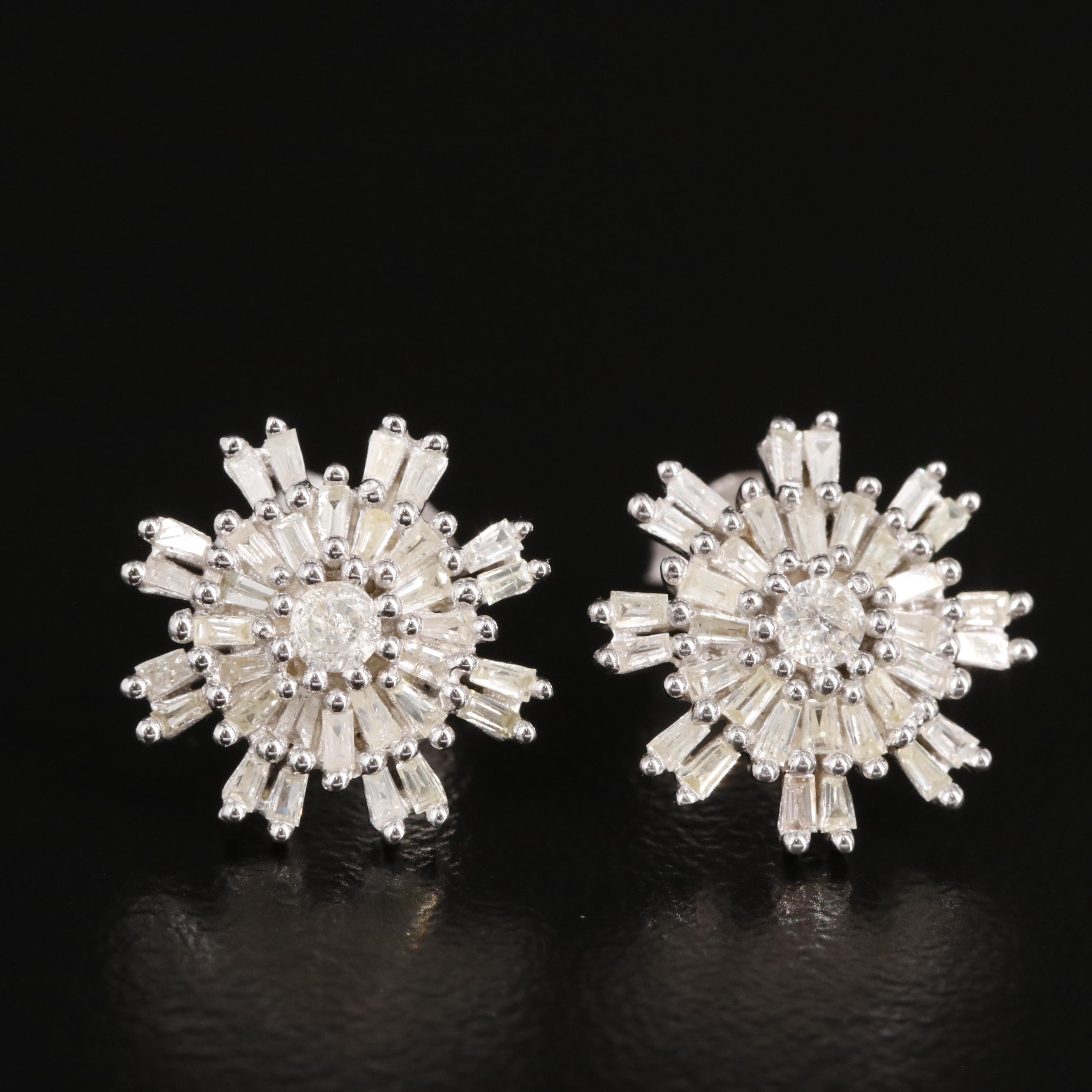 Sterling Diamond Button Earrings