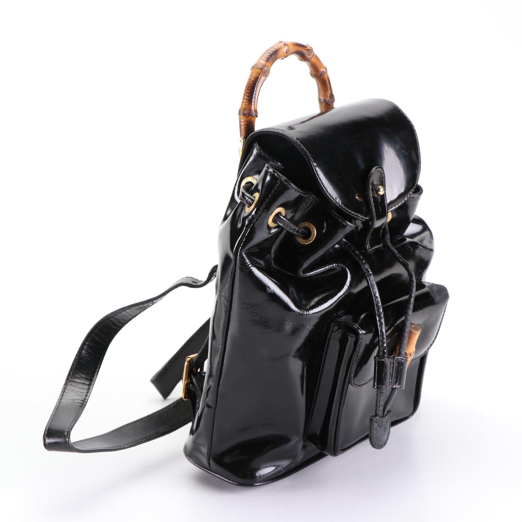 Gucci Bamboo Mini Drawstring Backpack in Patent Leather