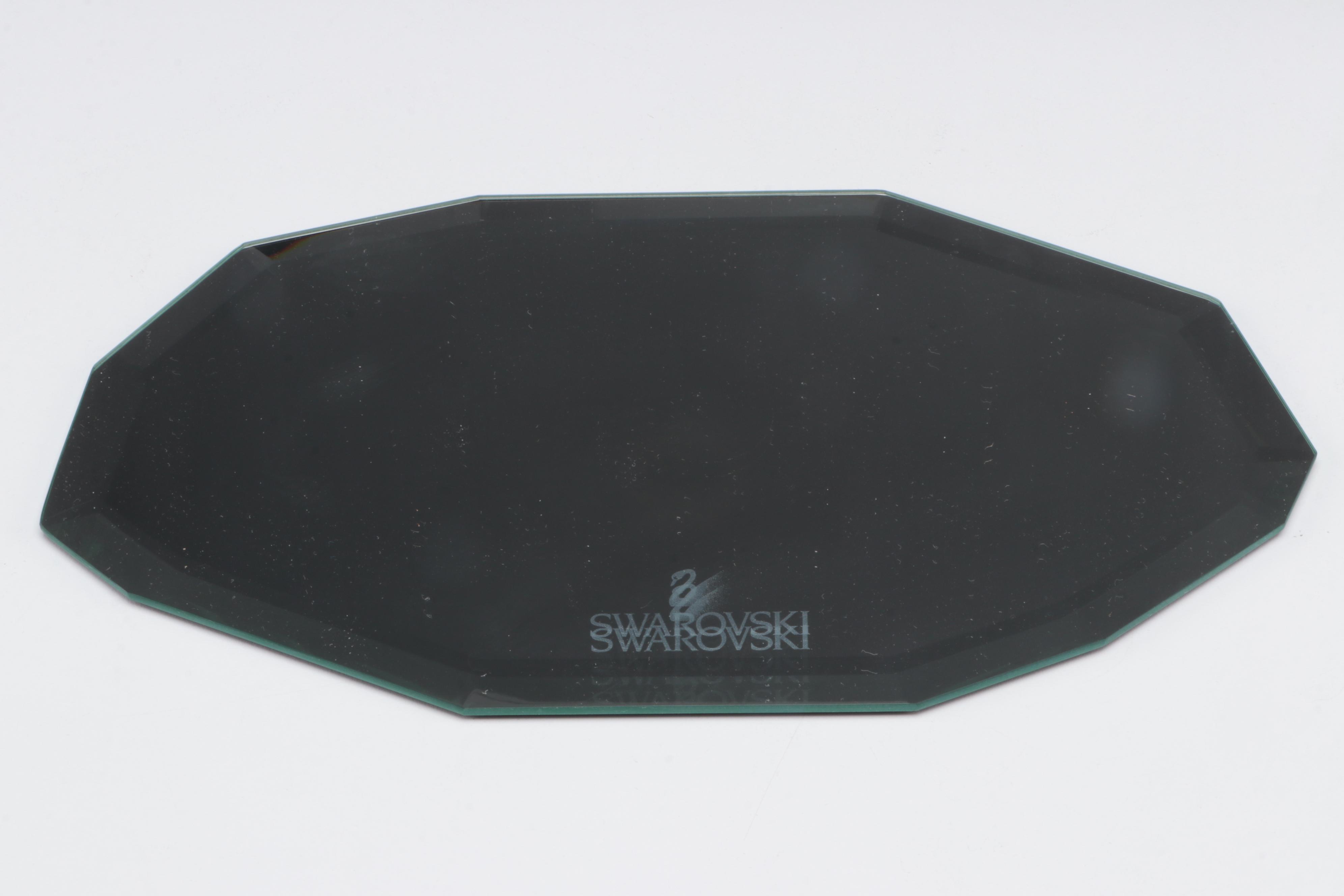 Swarovski Crystal "Blue Flower" Candle Holders and Lidded Jewel Box with Mirror