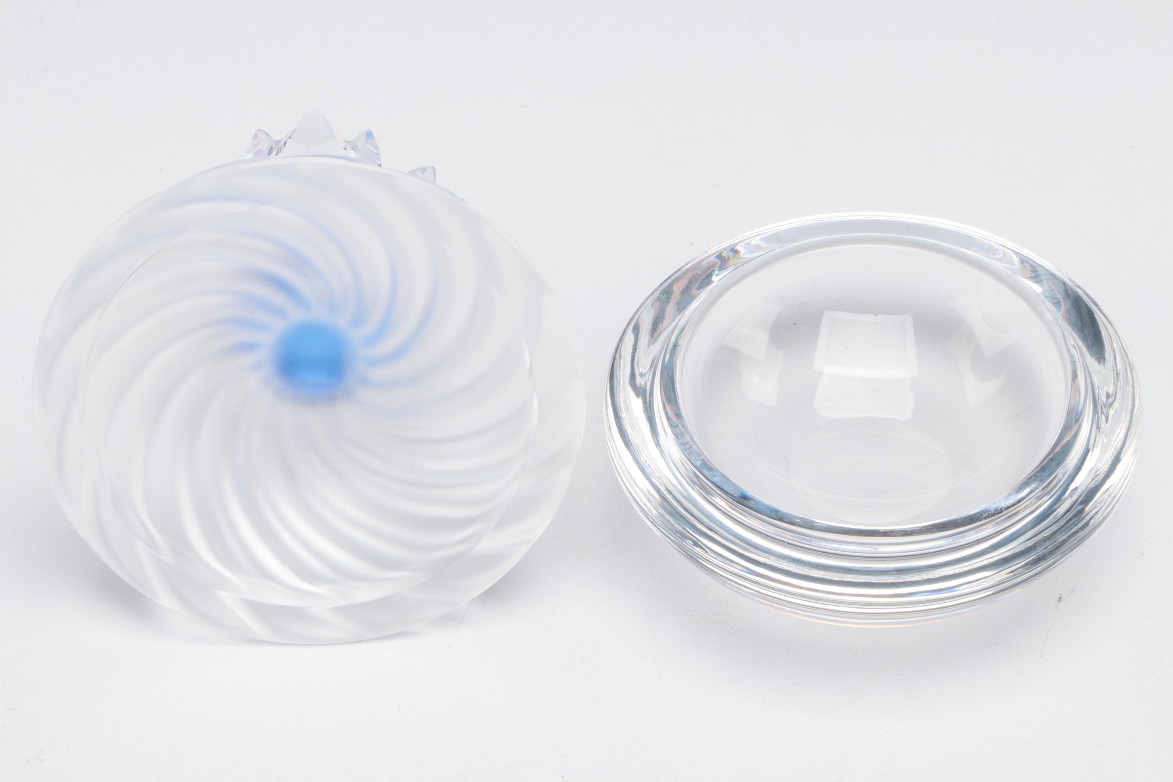 Swarovski Crystal "Blue Flower" Candle Holders and Lidded Jewel Box with Mirror