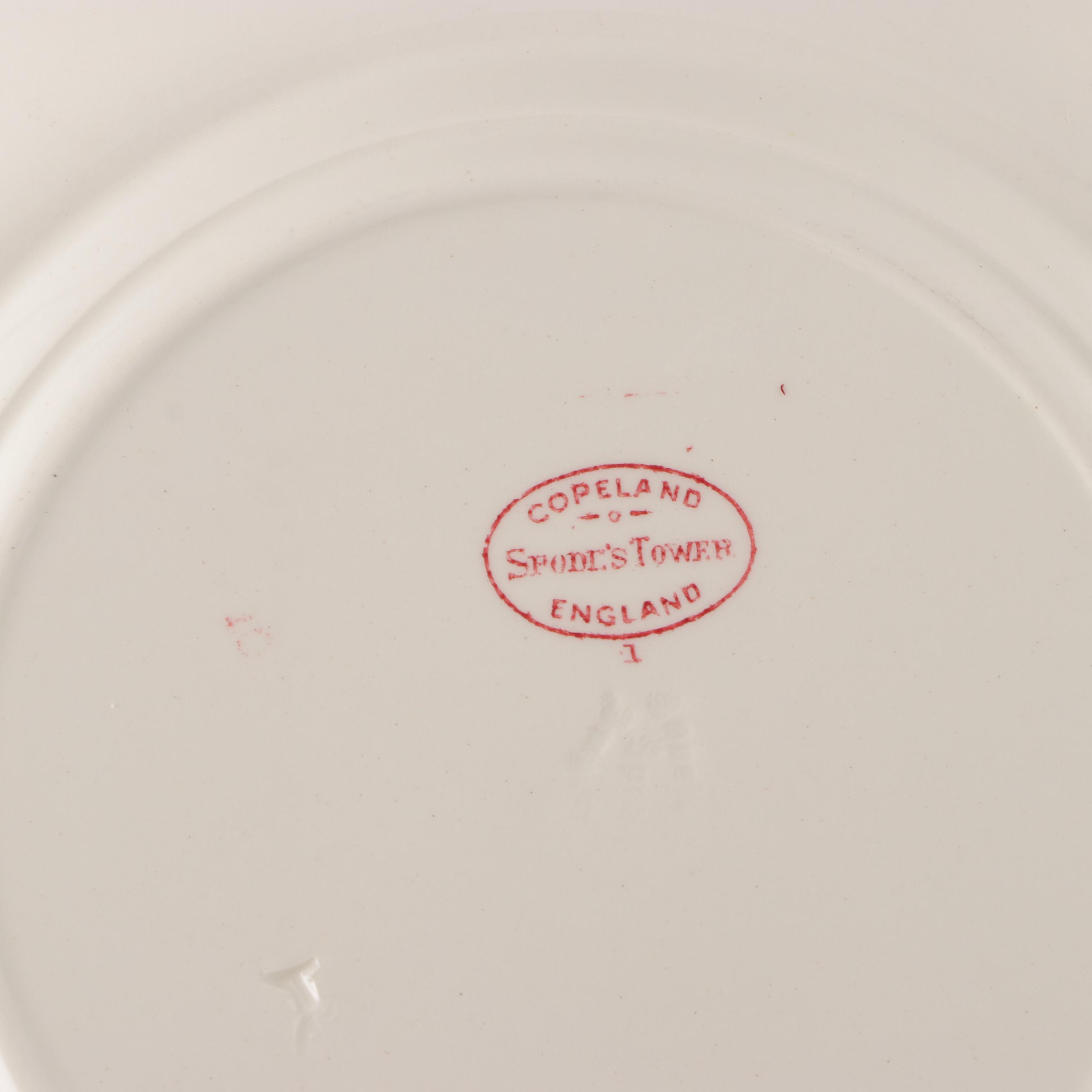 "Spode's Tower" Pink Transferware Plates with Tiffany & Co. "Rock Cut" Vase