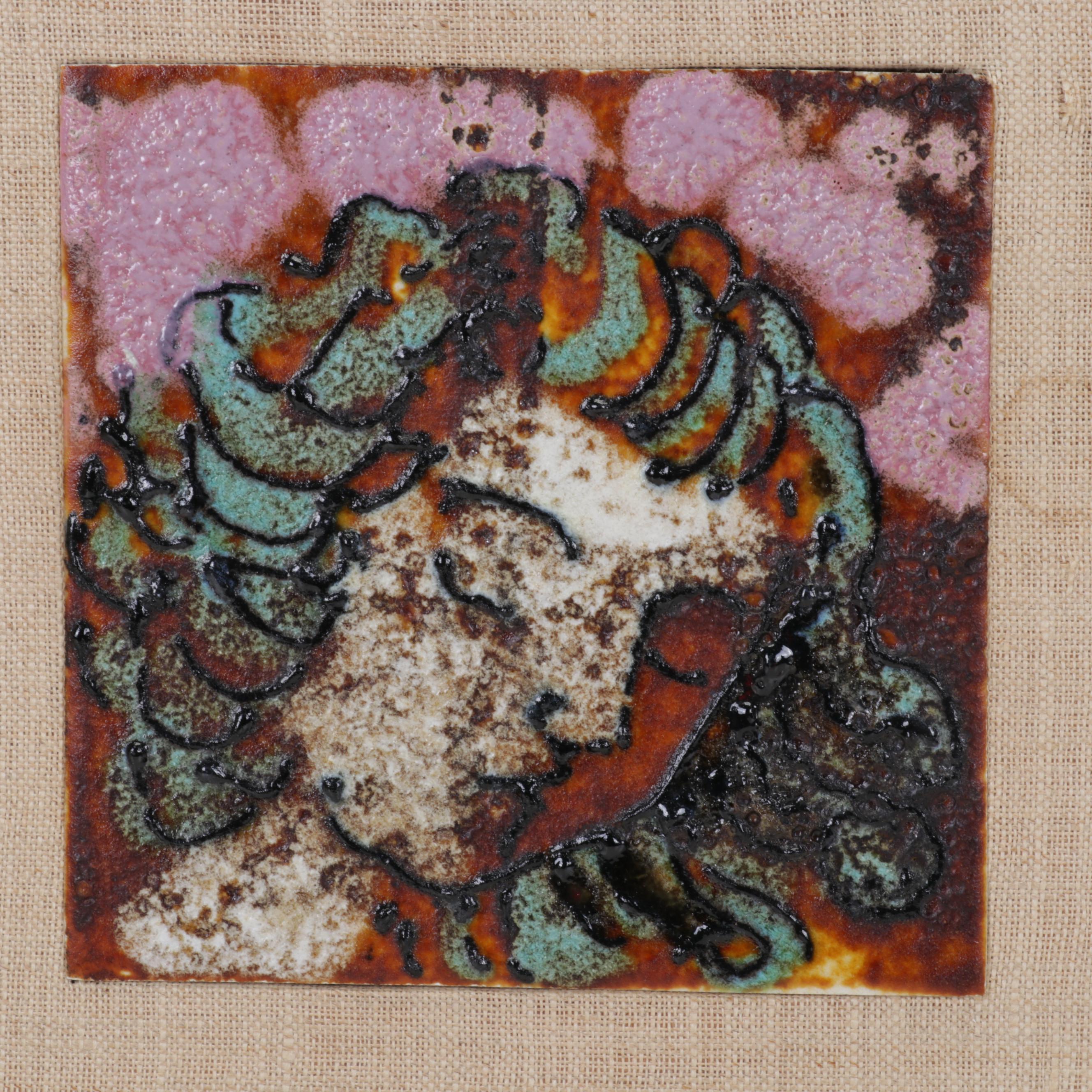 Female Portrait Enamel Paintings on Tile, Circa 1995
