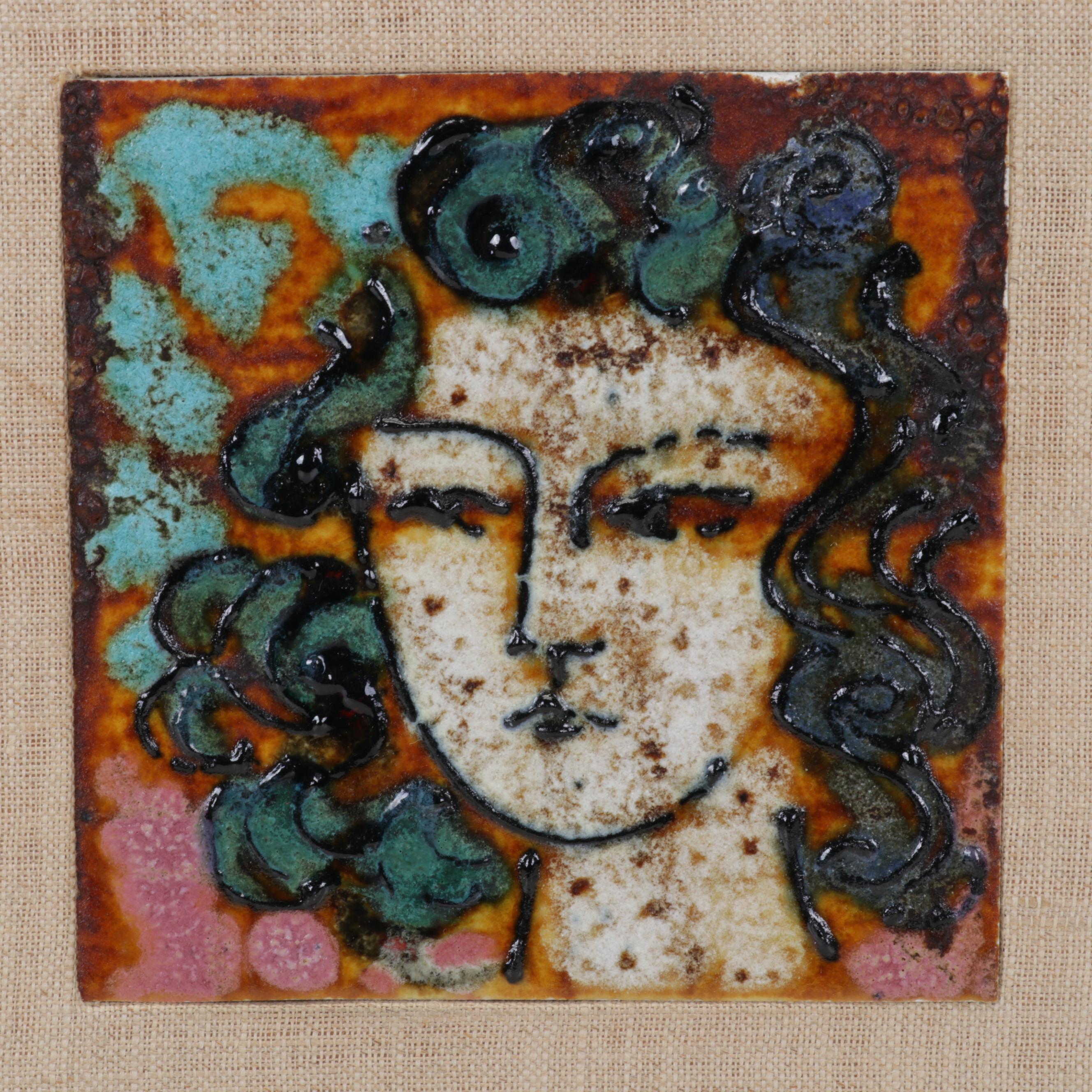 Female Portrait Enamel Paintings on Tile, Circa 1995