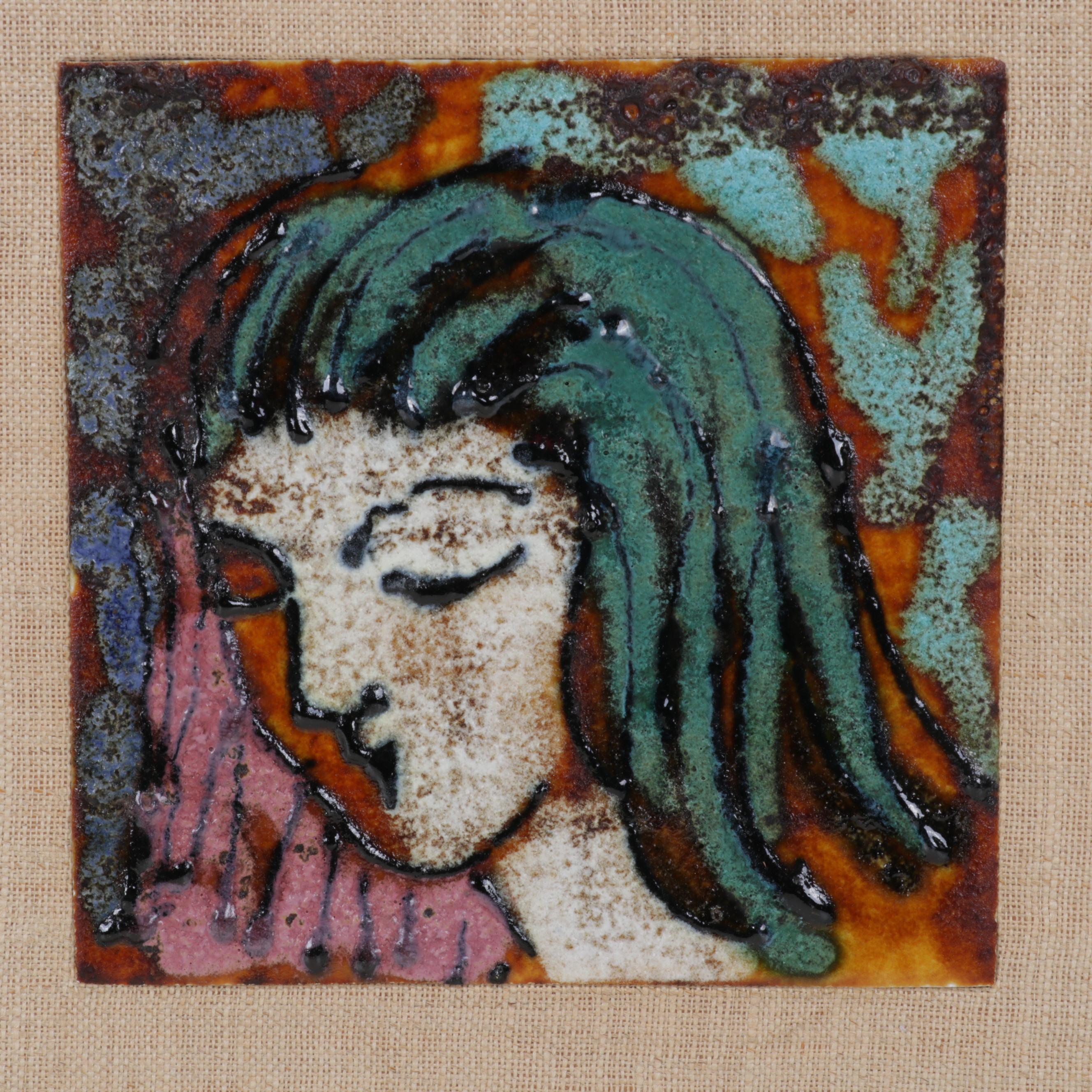 Female Portrait Enamel Paintings on Tile, Circa 1995