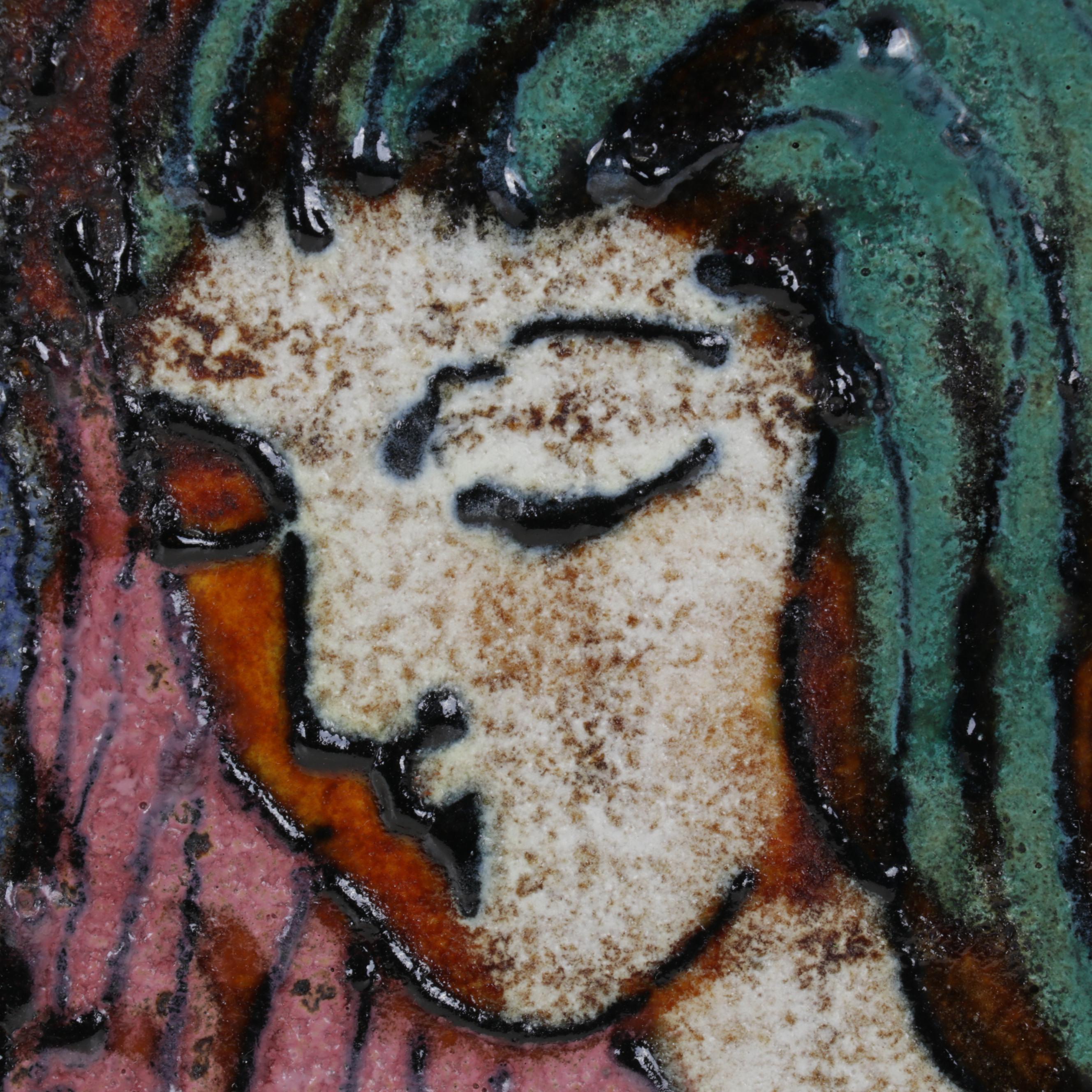 Female Portrait Enamel Paintings on Tile, Circa 1995