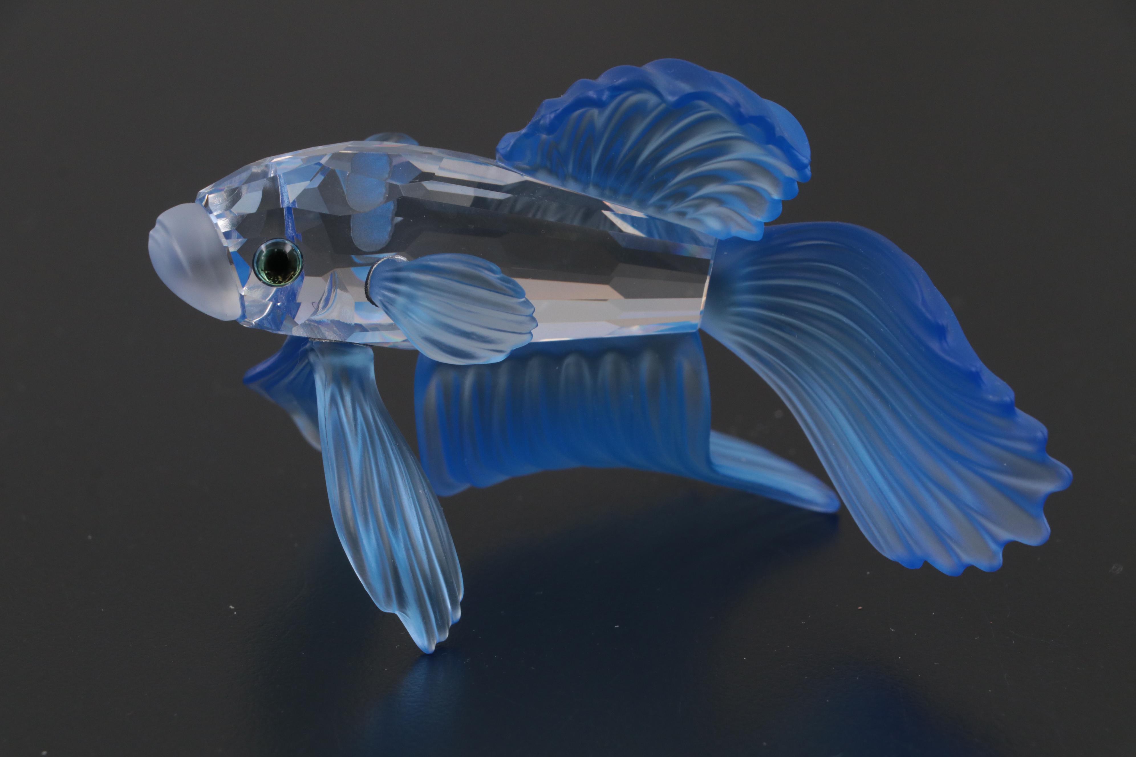 Swarovski Crystal Siamese Fighting Fish and Conch Shell Figurines