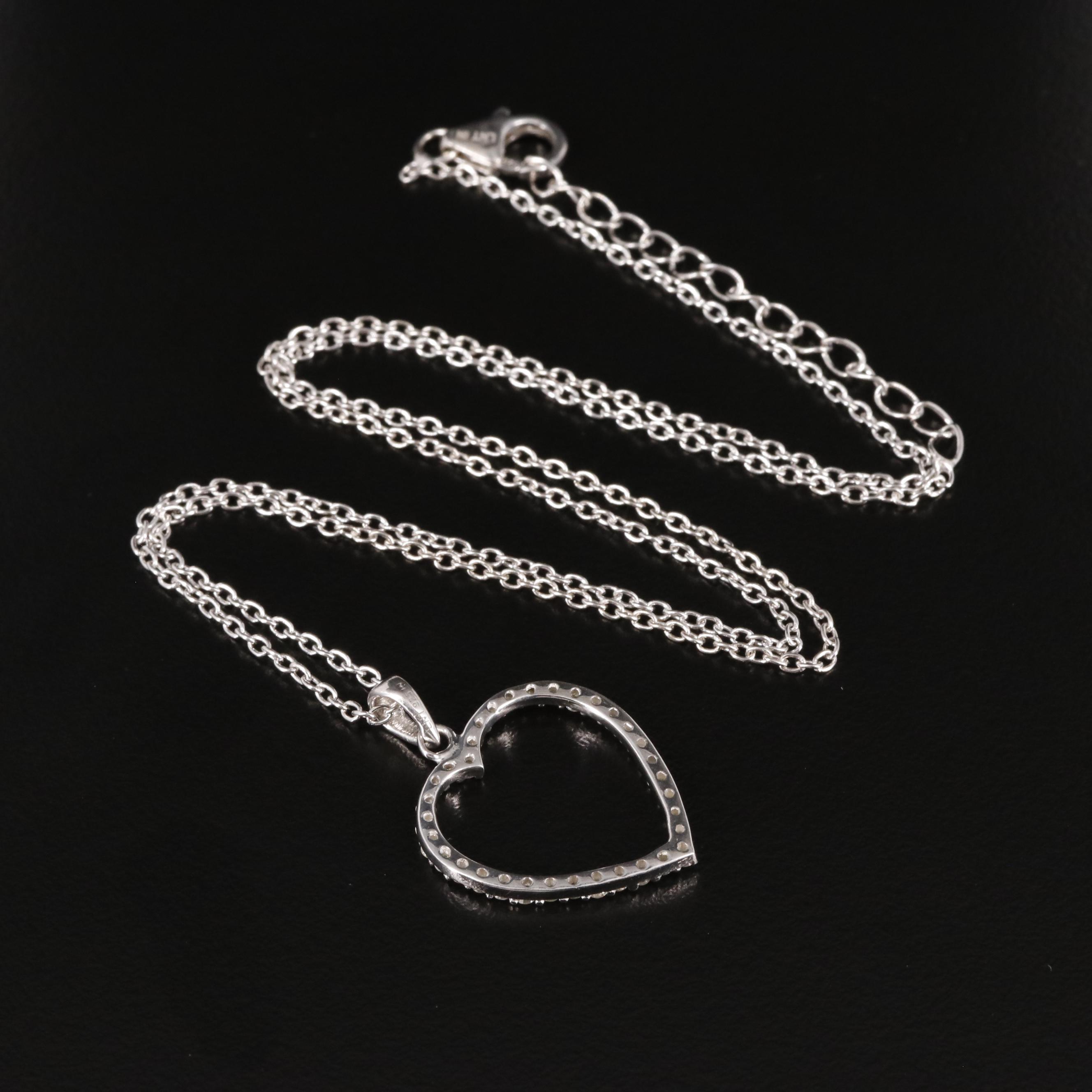 Sterling Diamond Heart Pendant Necklace
