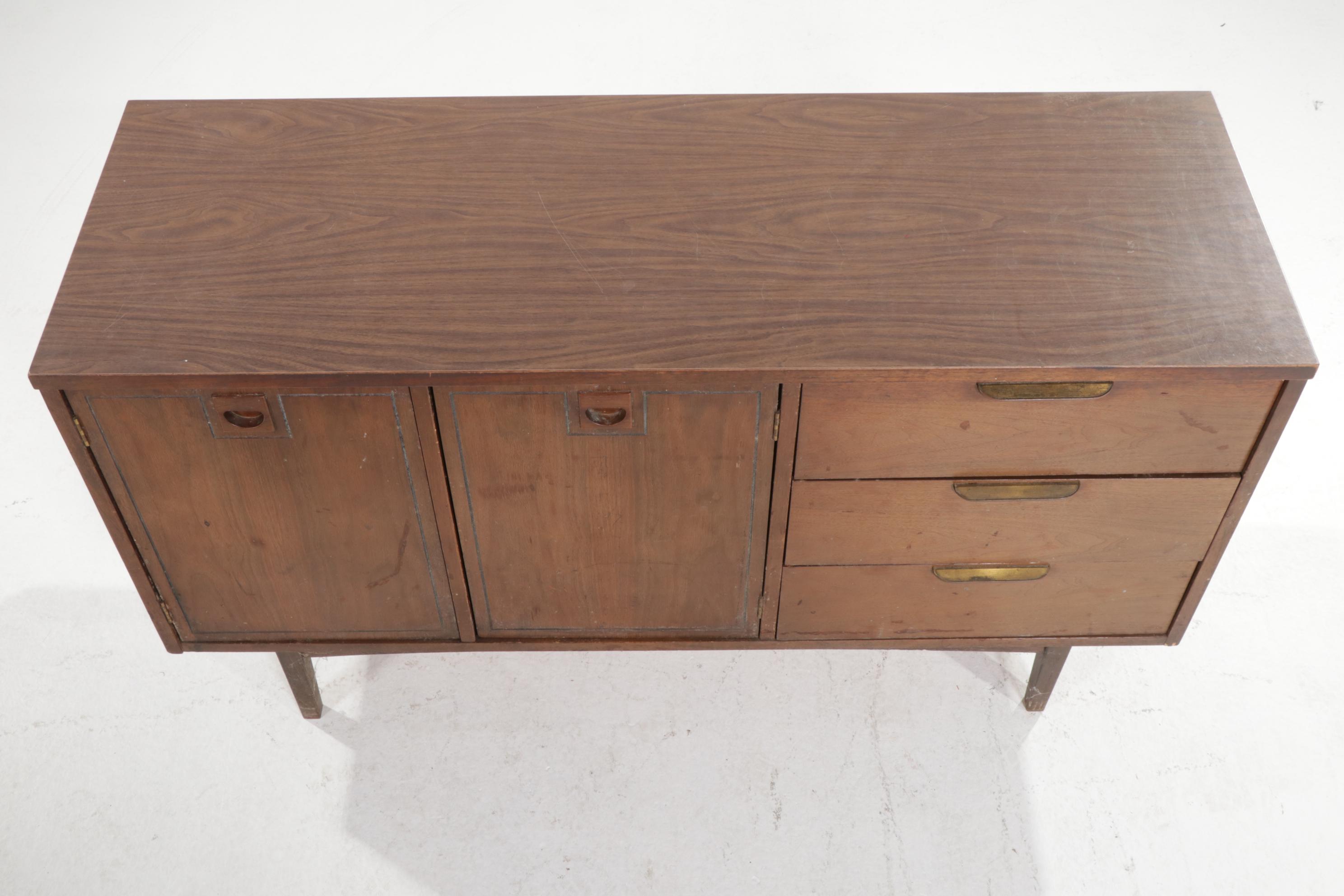 Stanley Furniture Mid Century Modern Walnut and Laminate Top Sideboard