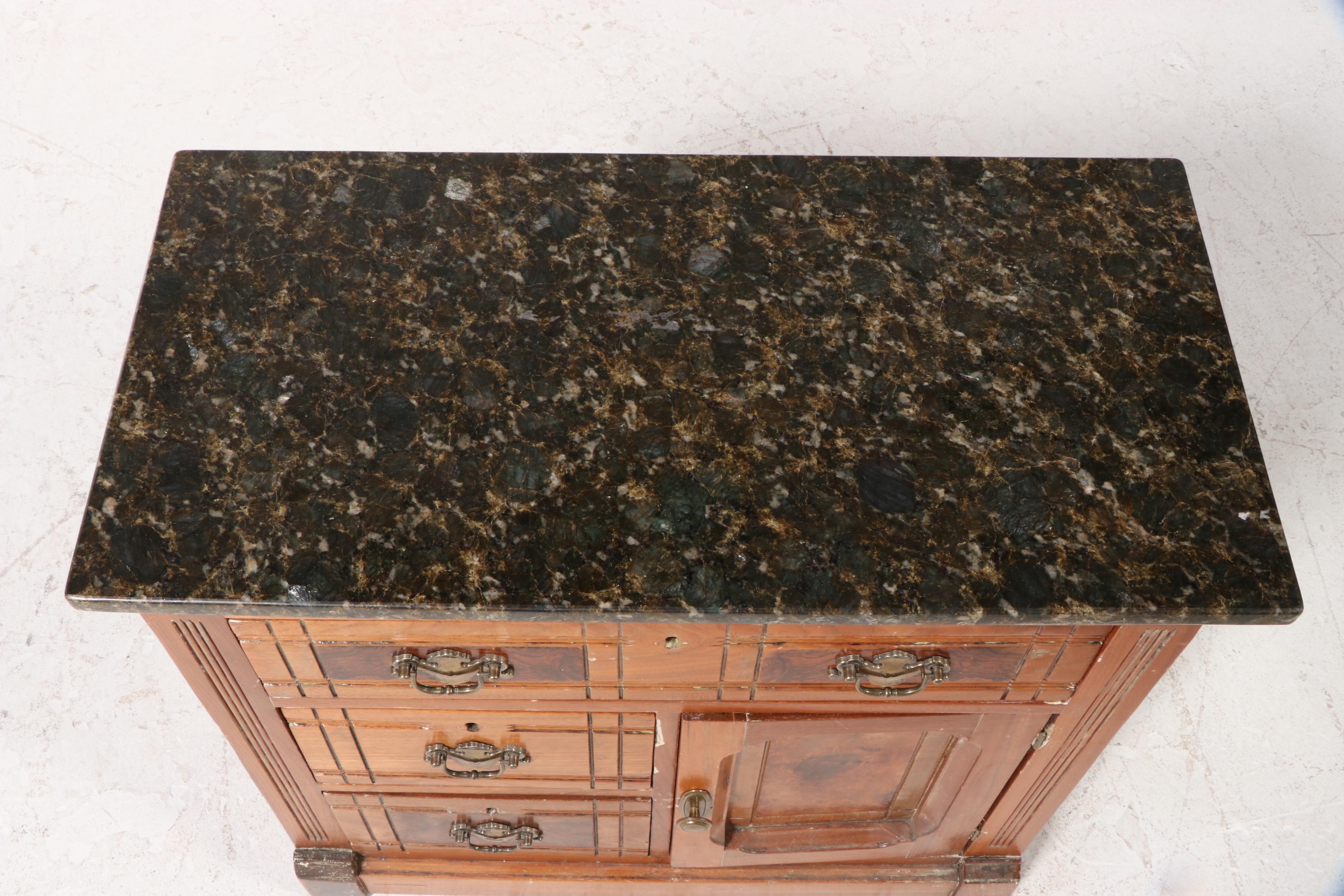 Victorian Walnut, Burl Walnut, and Granite Top Washstand