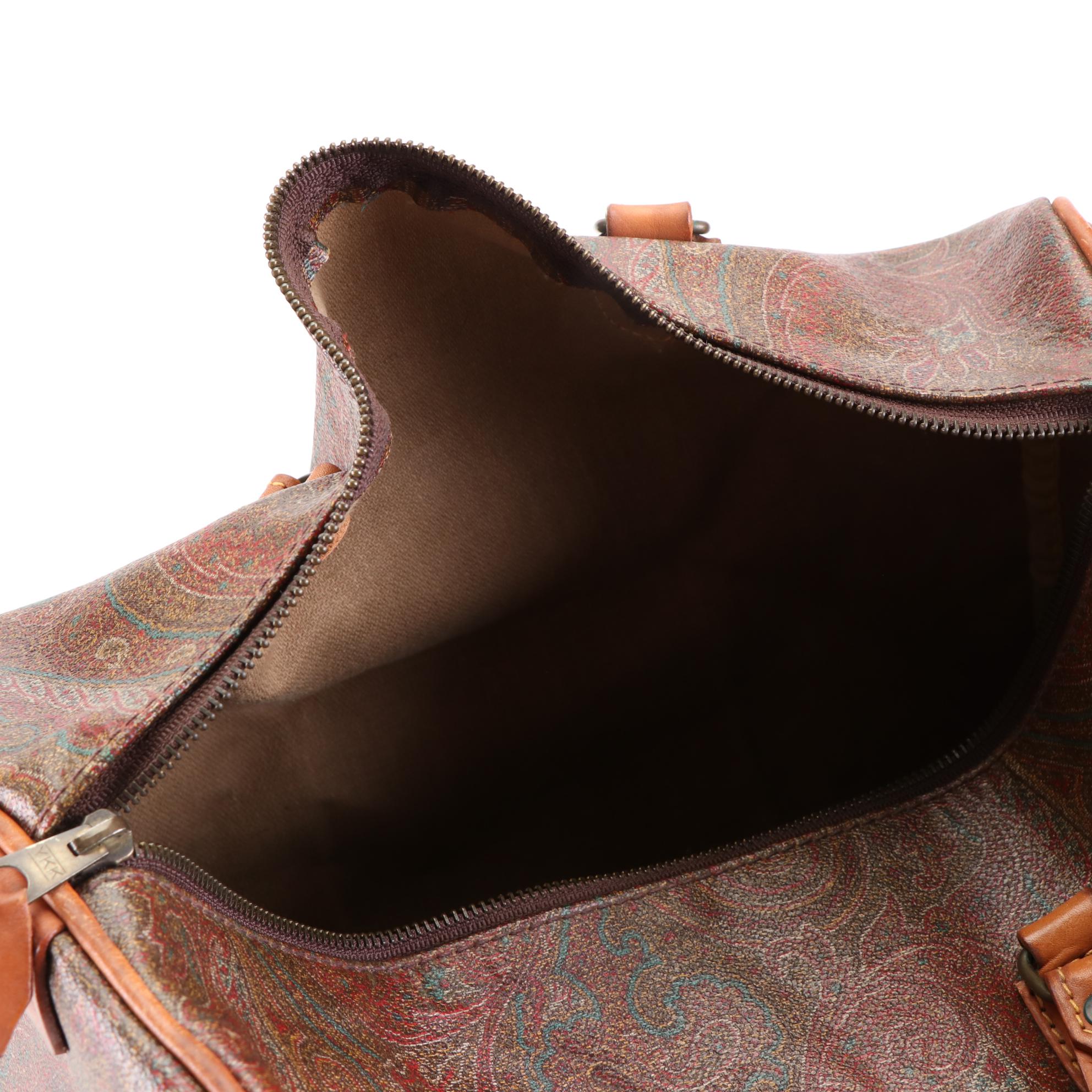 ETRO Boston Bag in Paisley Coated Canvas and Leather