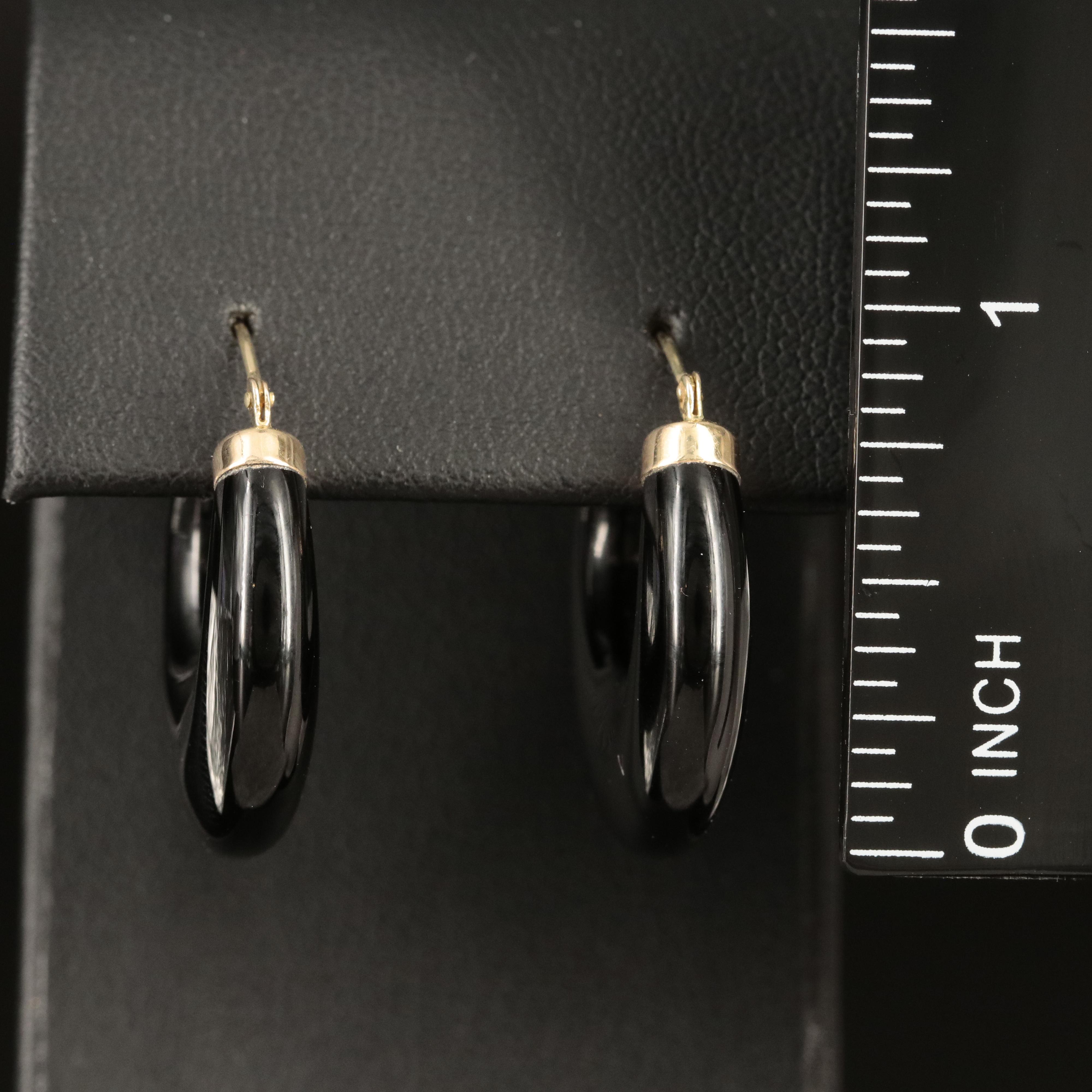 14K Black Onyx Hoop Earrings