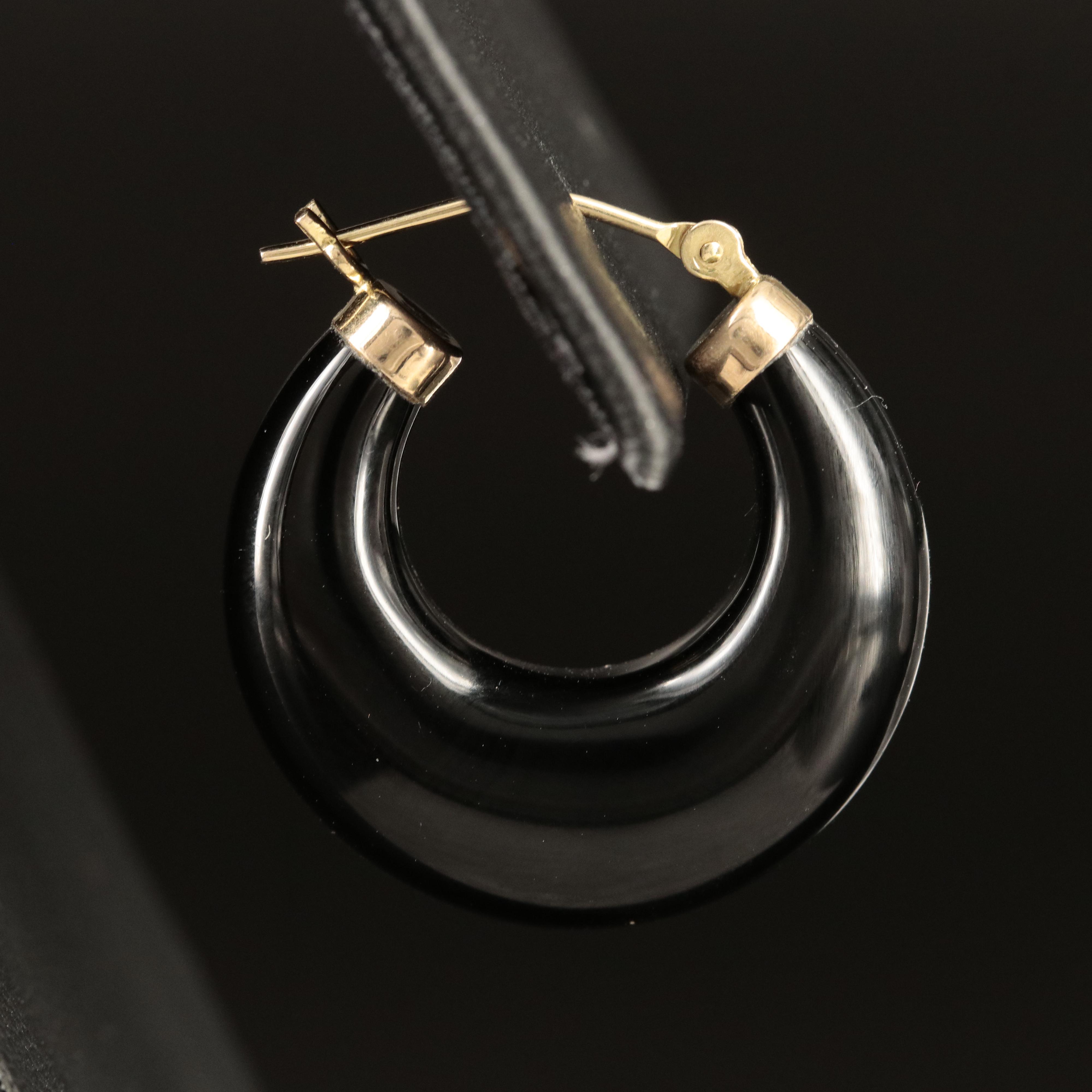 14K Black Onyx Hoop Earrings