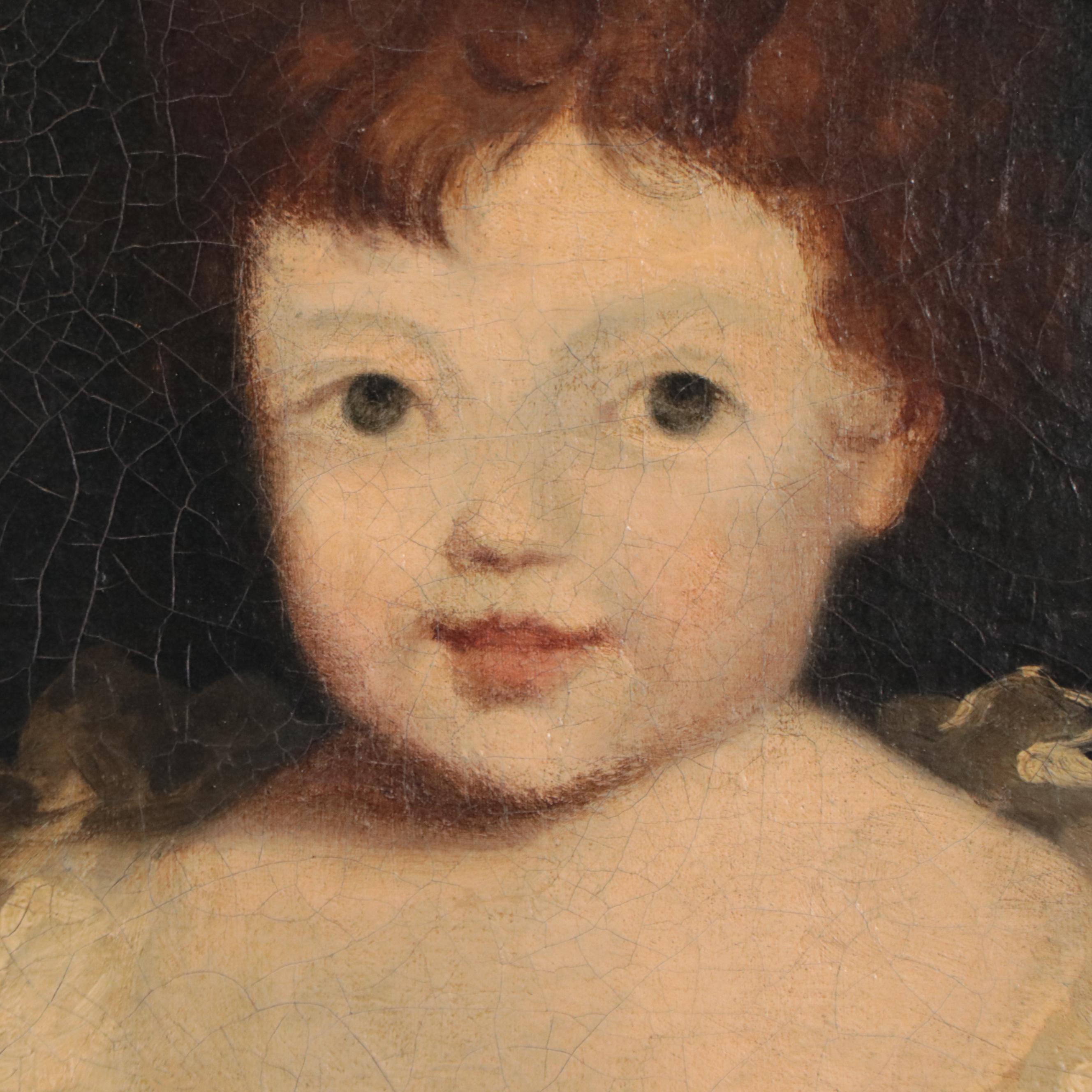 Portrait Oil Painting of Young Girl With Brush, Late 18th Century