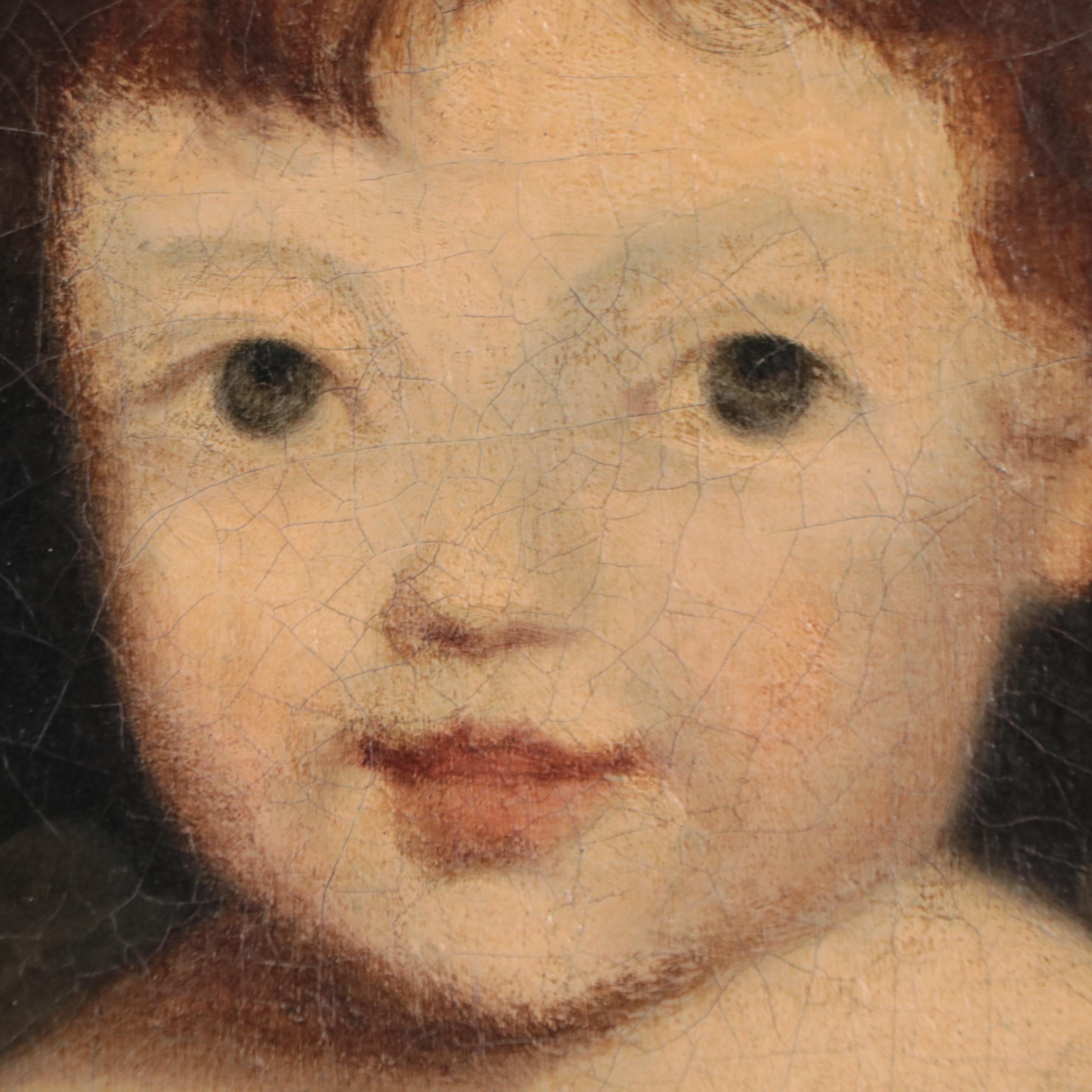 Portrait Oil Painting of Young Girl With Brush, Late 18th Century