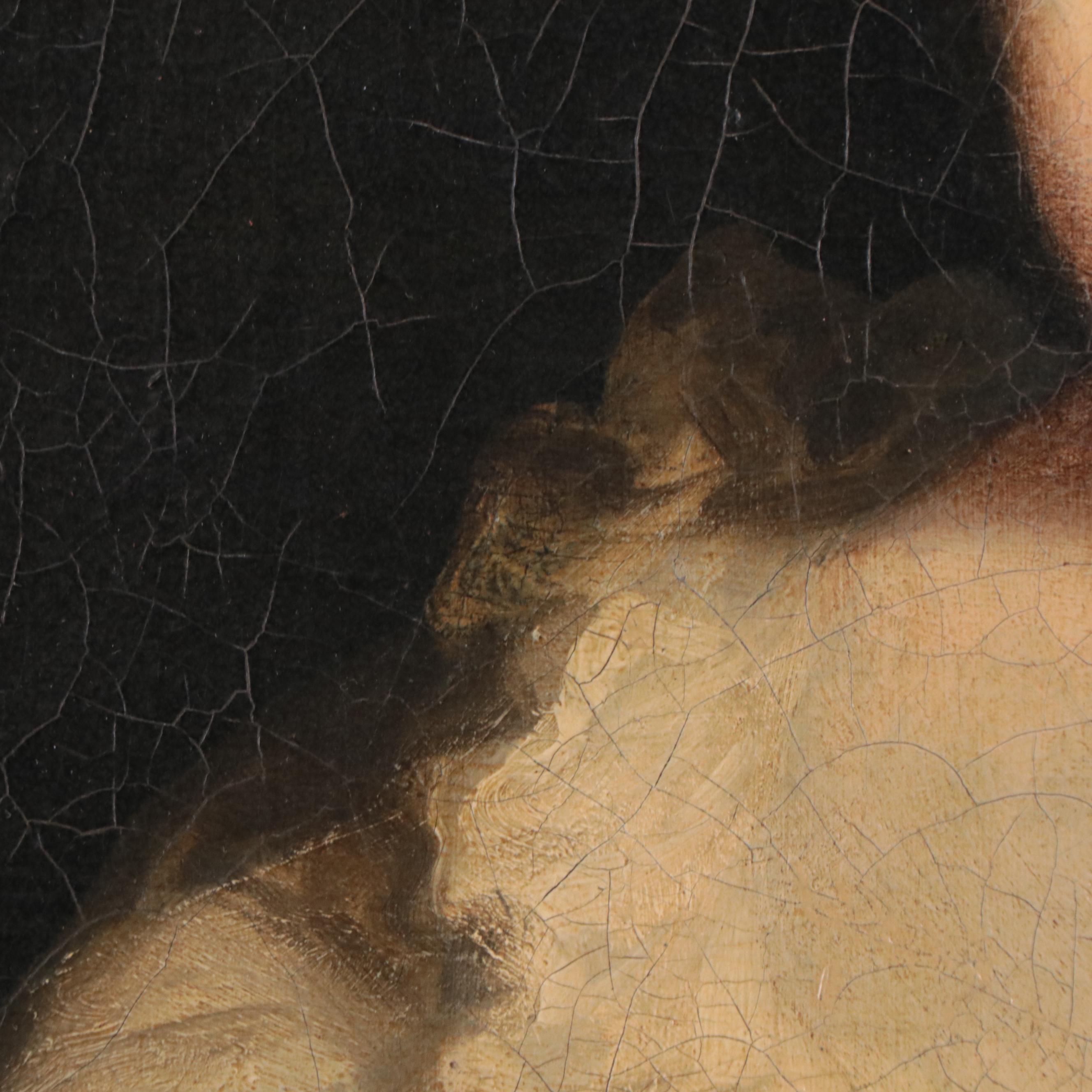 Portrait Oil Painting of Young Girl With Brush, Late 18th Century