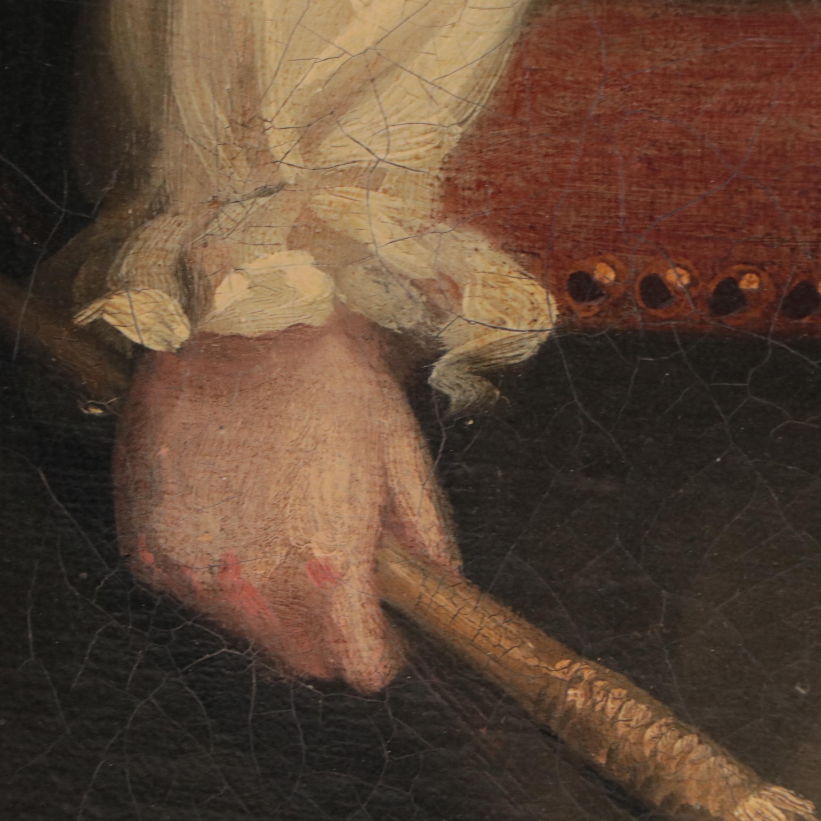 Portrait Oil Painting of Young Girl With Brush, Late 18th Century