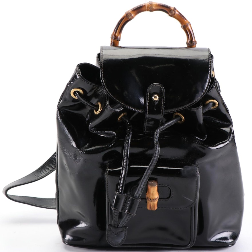 Gucci Bamboo Mini Drawstring Backpack in Patent Leather