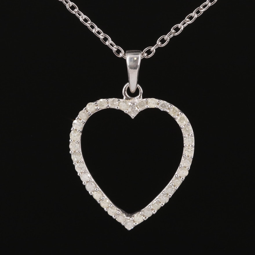 Sterling Diamond Heart Pendant Necklace