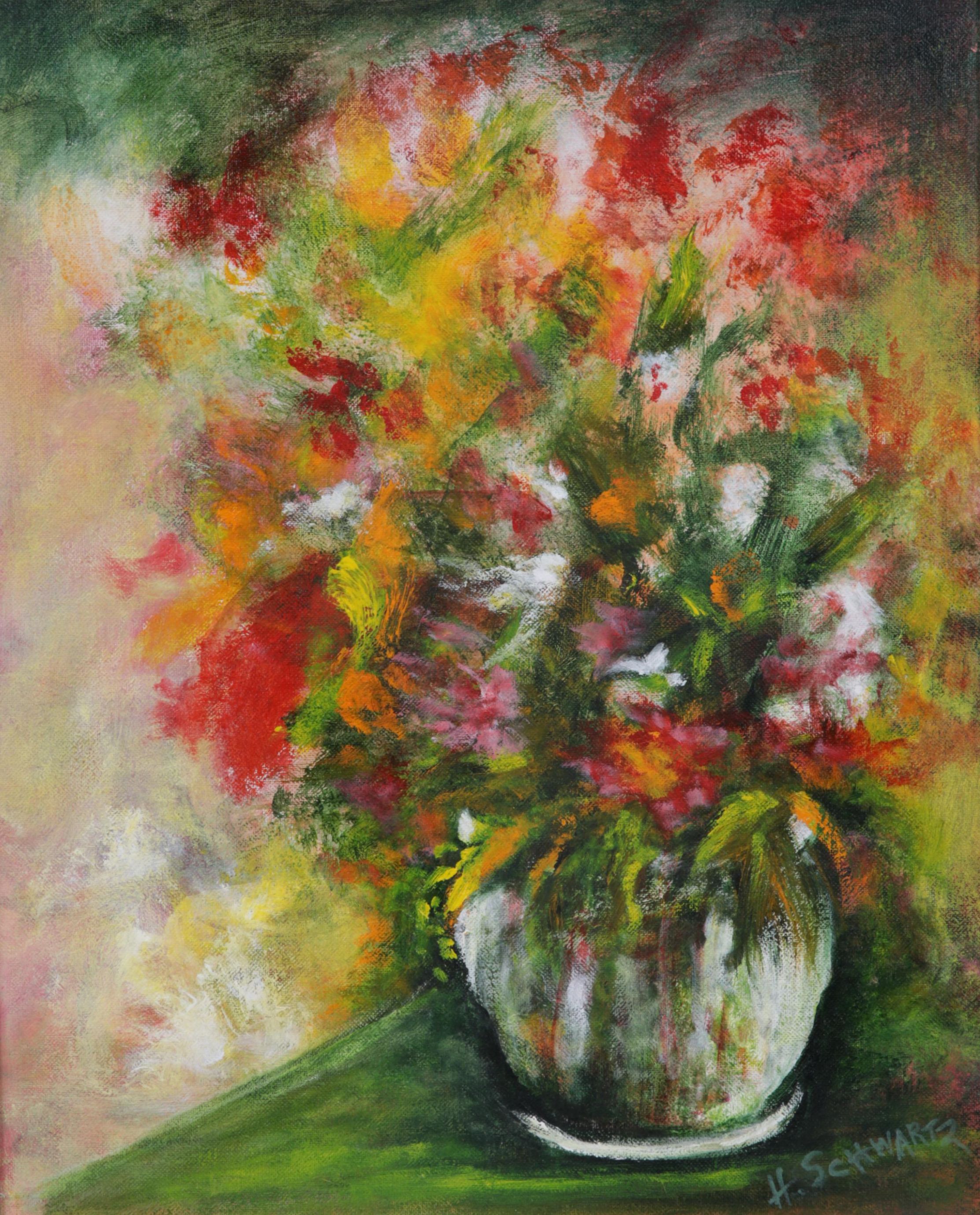 Harry Schwartz Acrylic Painting "Flowers," Late 20th Century