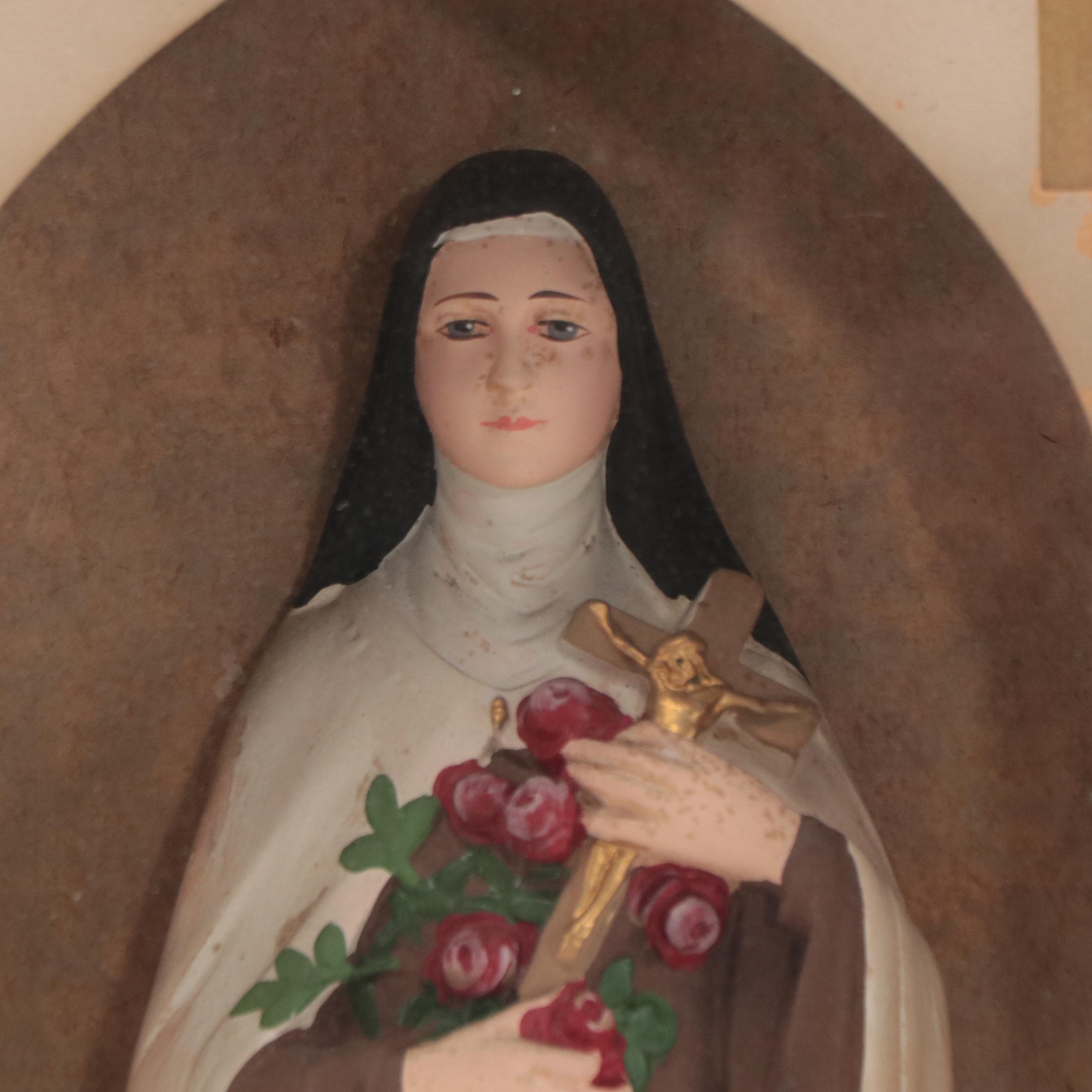 Saint Therese of the Child Jesus Figurine in Illuminated Case, Mid-20th Century
