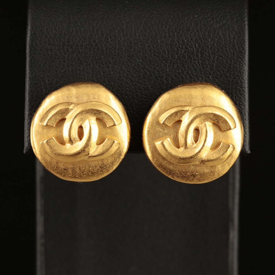 Chanel CC Logo Button Earrings