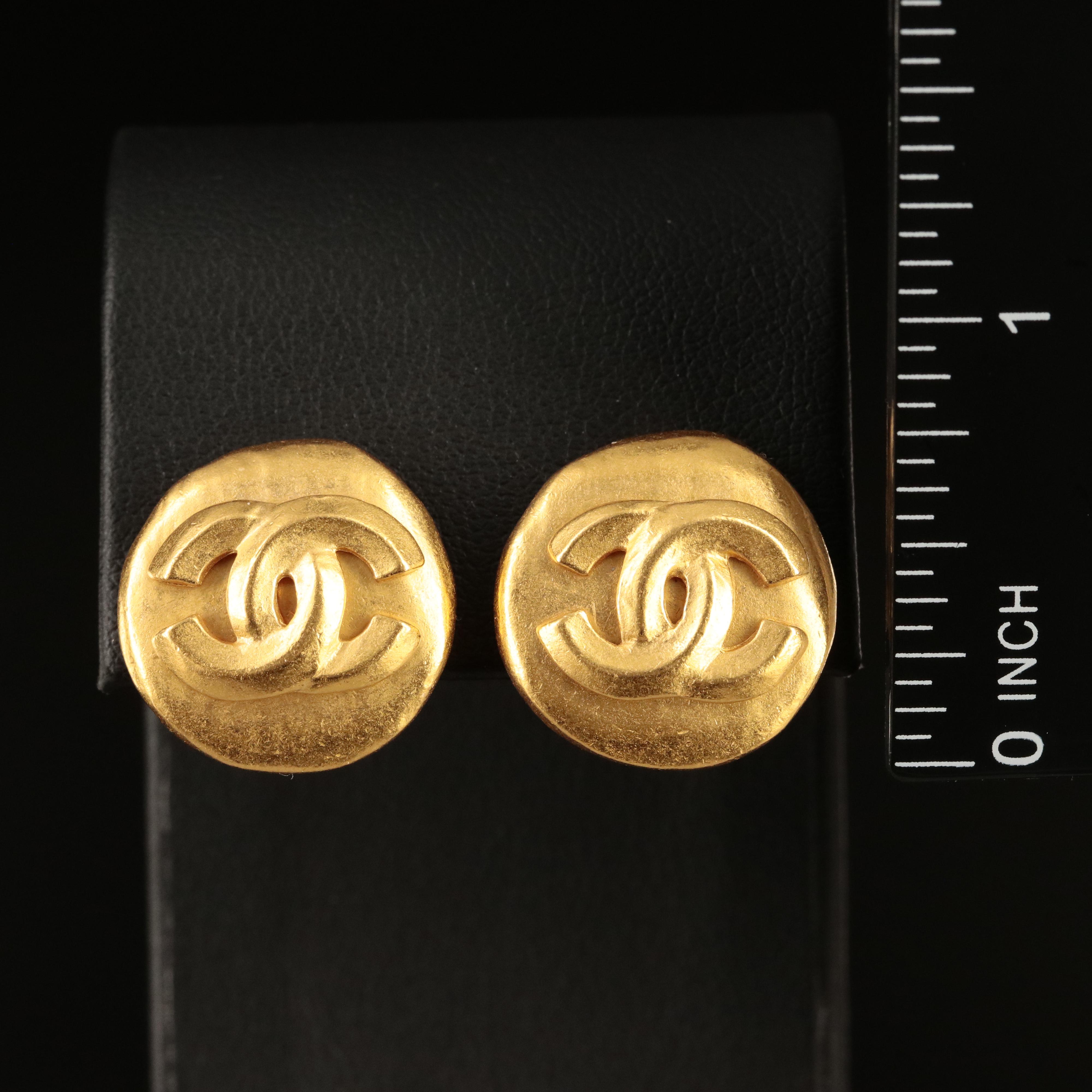 Chanel CC Logo Button Earrings