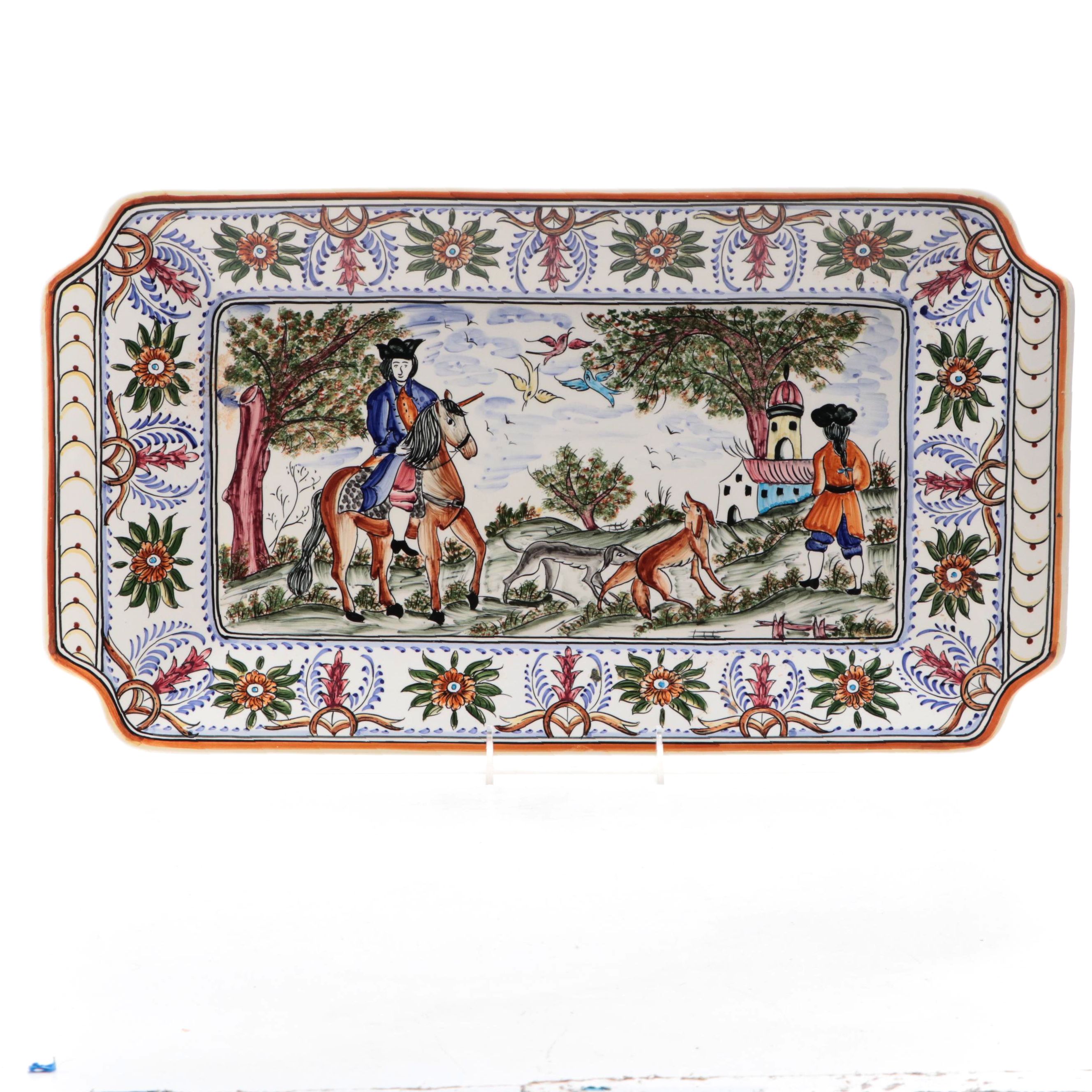 Portuguese Faïence Hand-Painted Tray