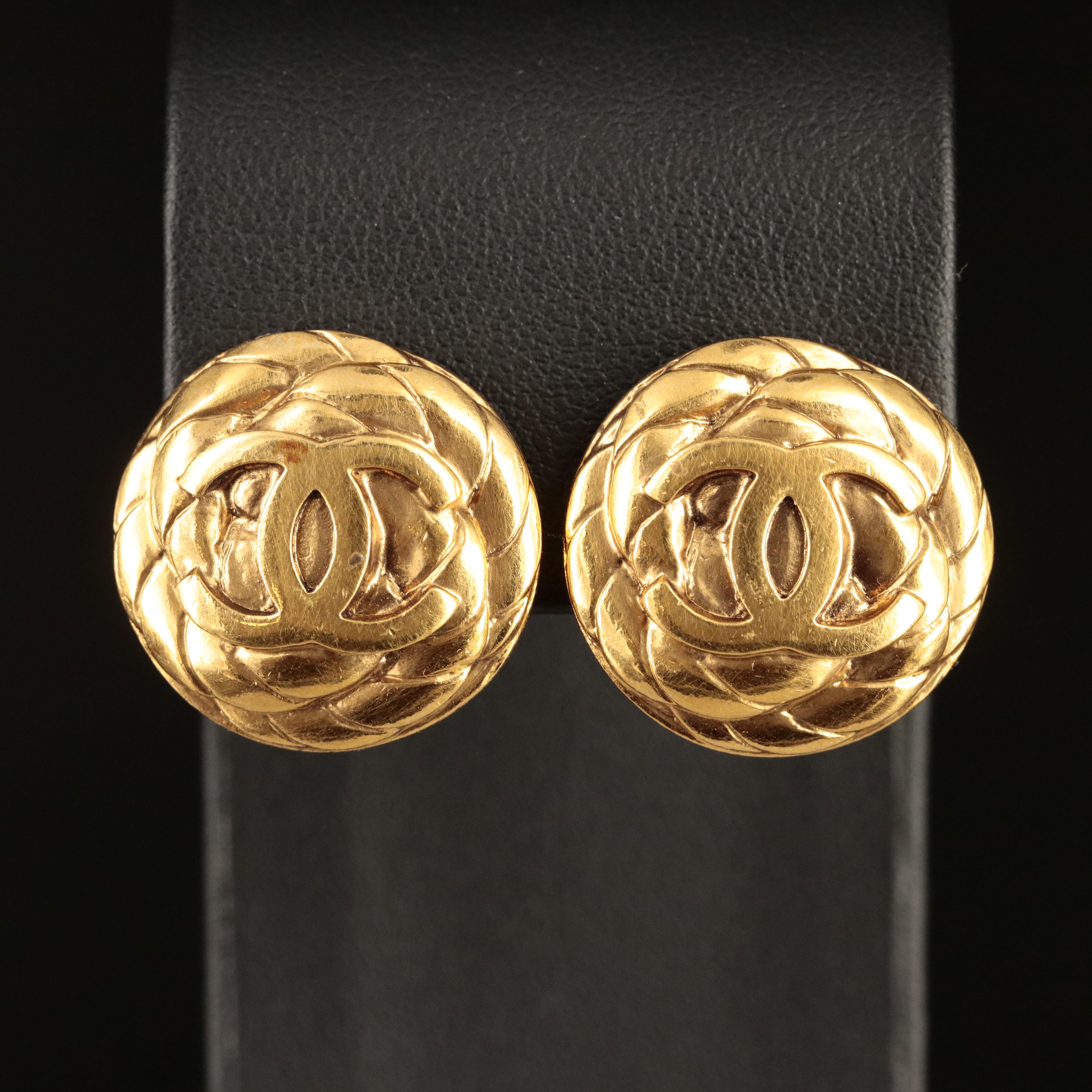 Chanel CC Logo Button Earrings