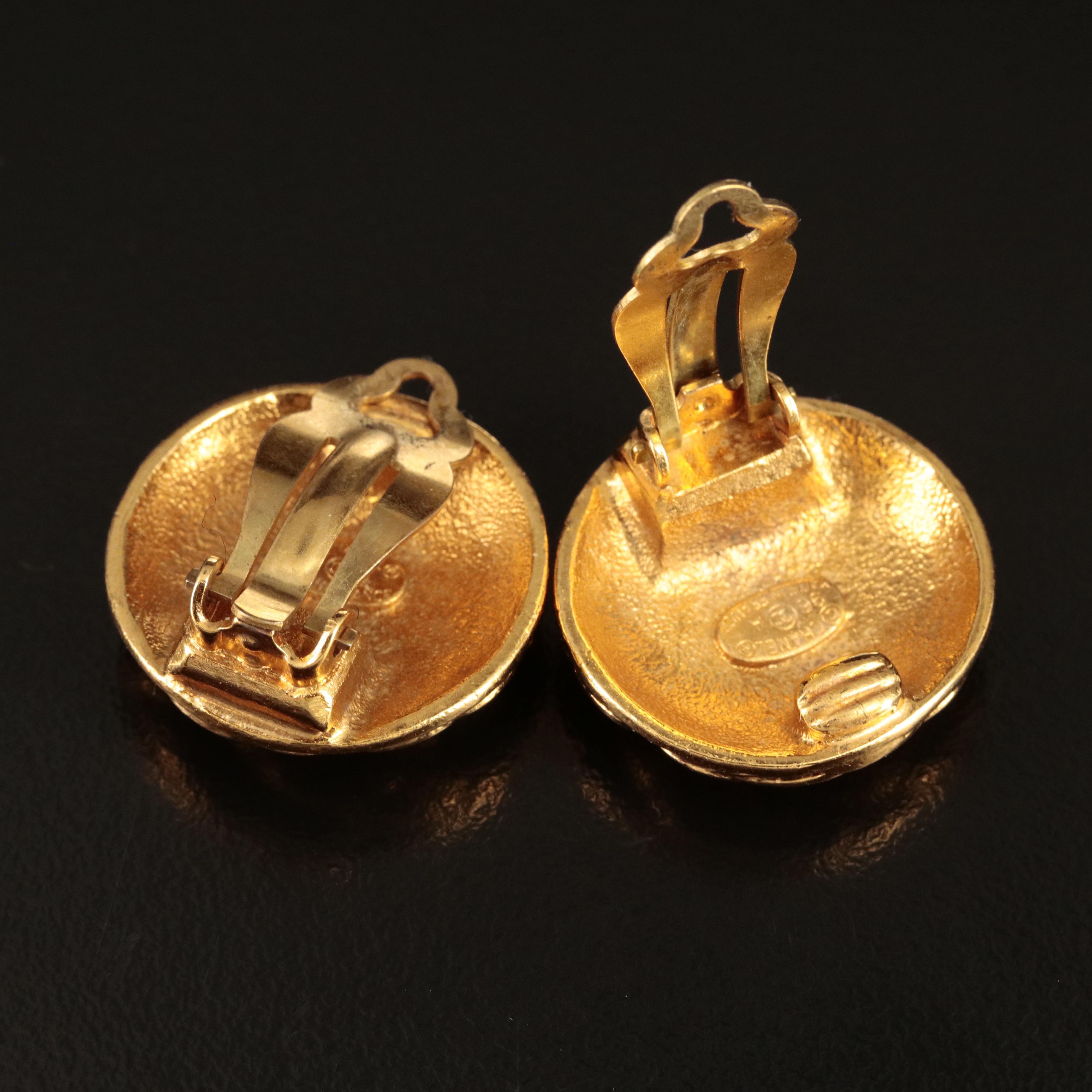 Chanel CC Logo Button Earrings