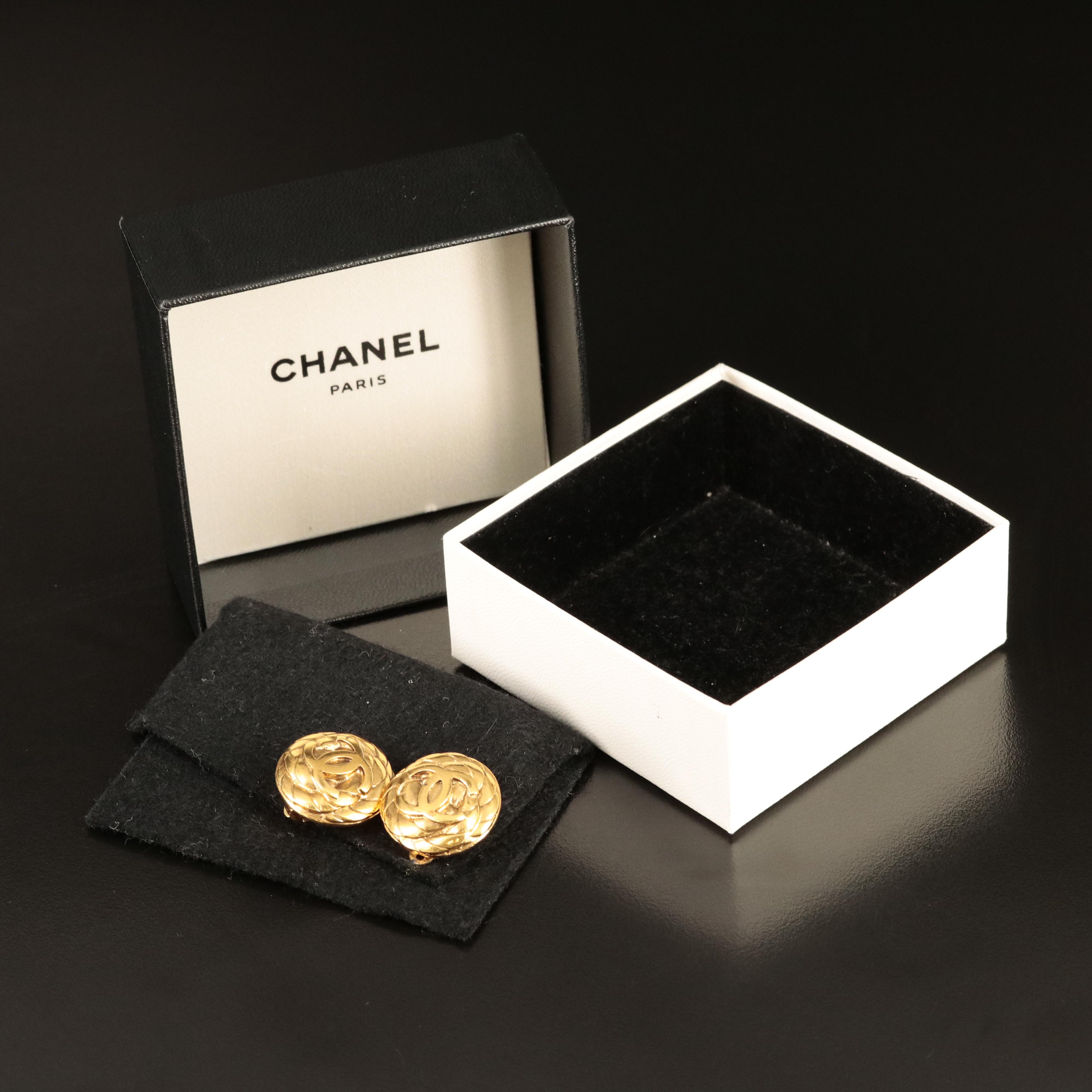 Chanel CC Logo Button Earrings