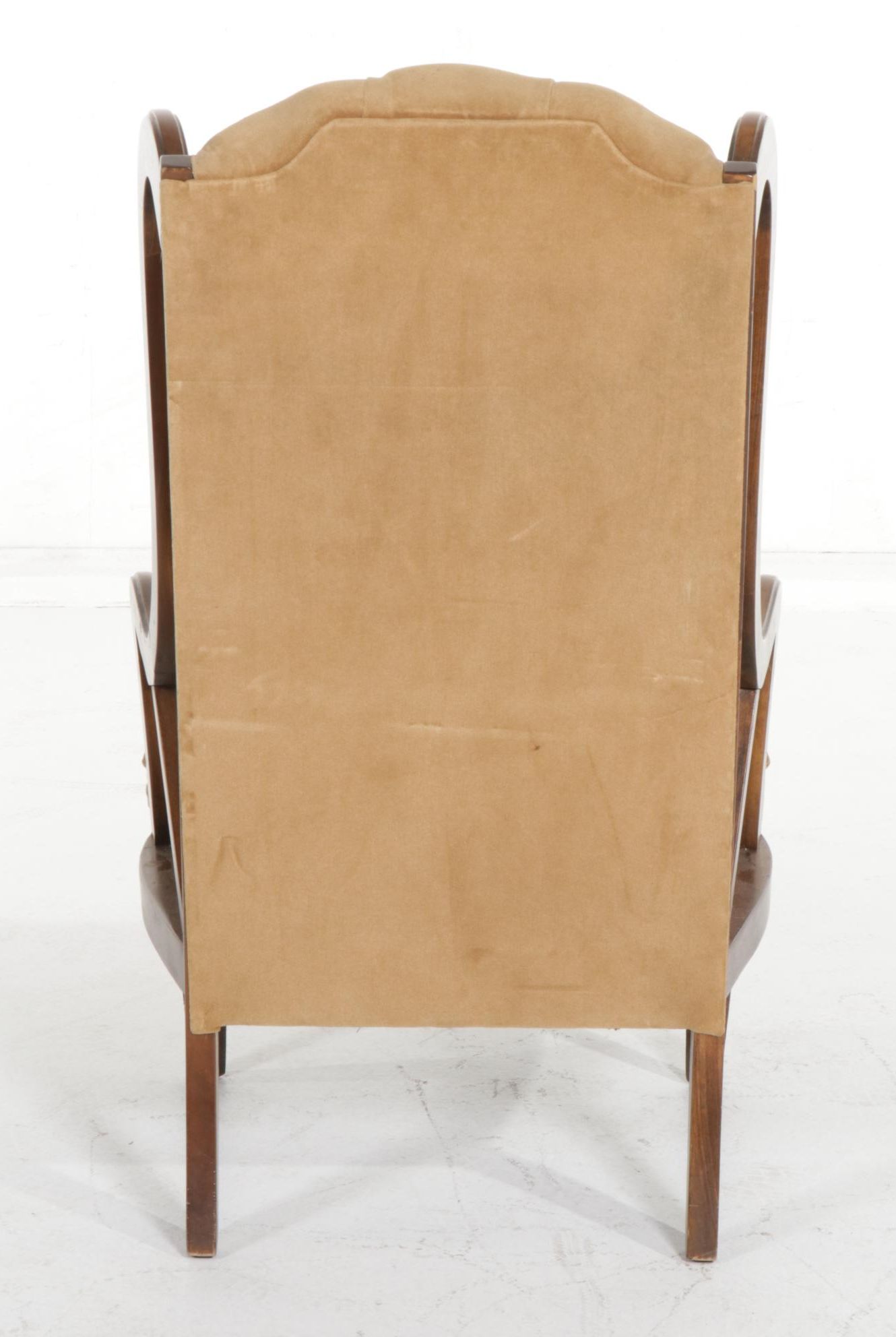 Wood and Cane Button-Tufted Wingback Armchair, circa 1970