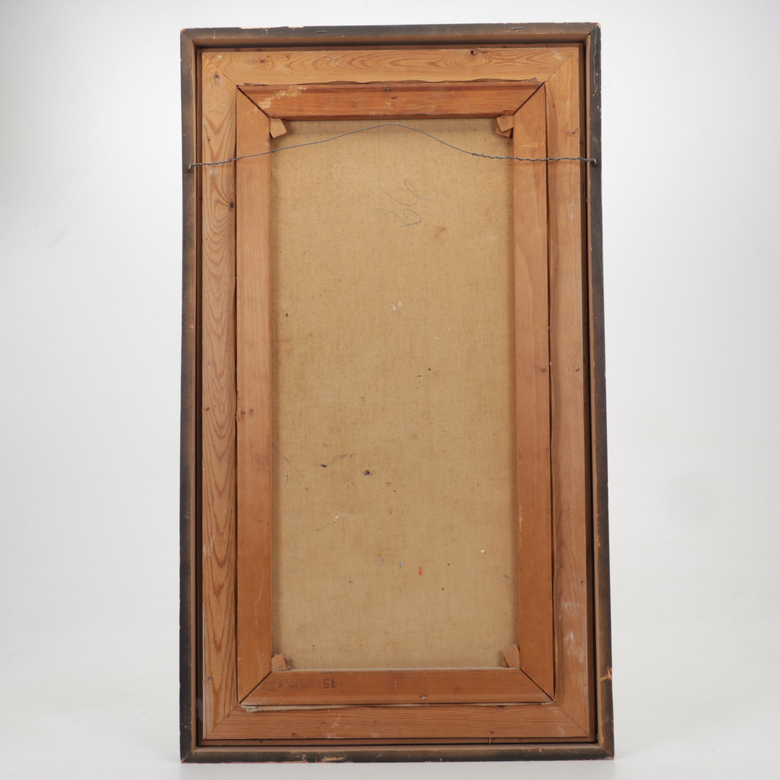 Folk Art Oil Painting of Latin American Street Market, Late 20th Century