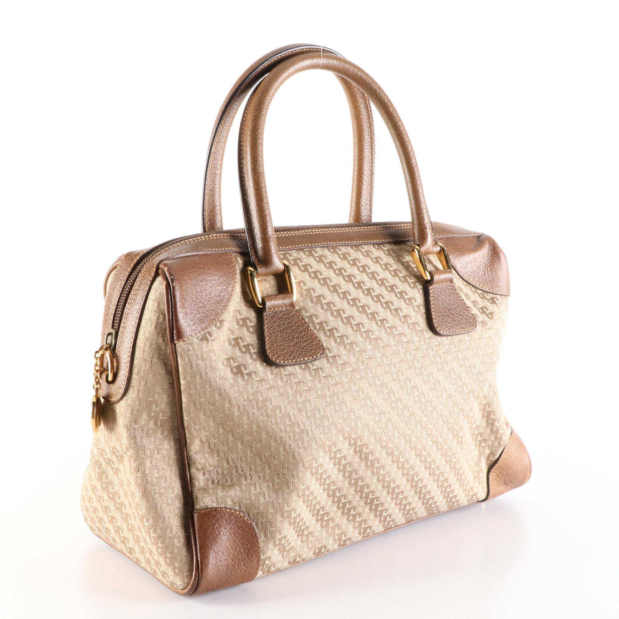 Gucci Boston Bag in G Jacquard and Brown Cinghiale Leather Trim