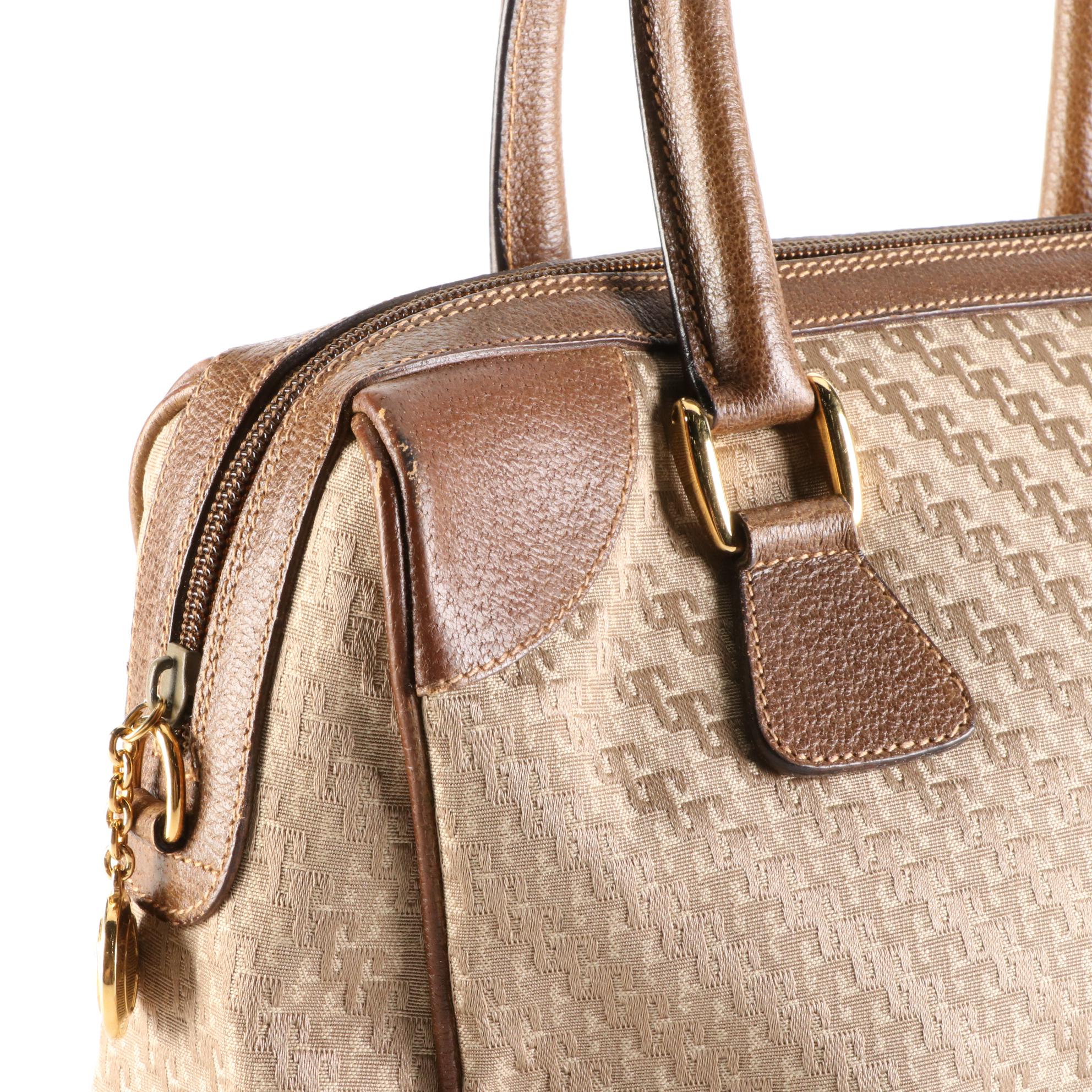 Gucci Boston Bag in G Jacquard and Brown Cinghiale Leather Trim