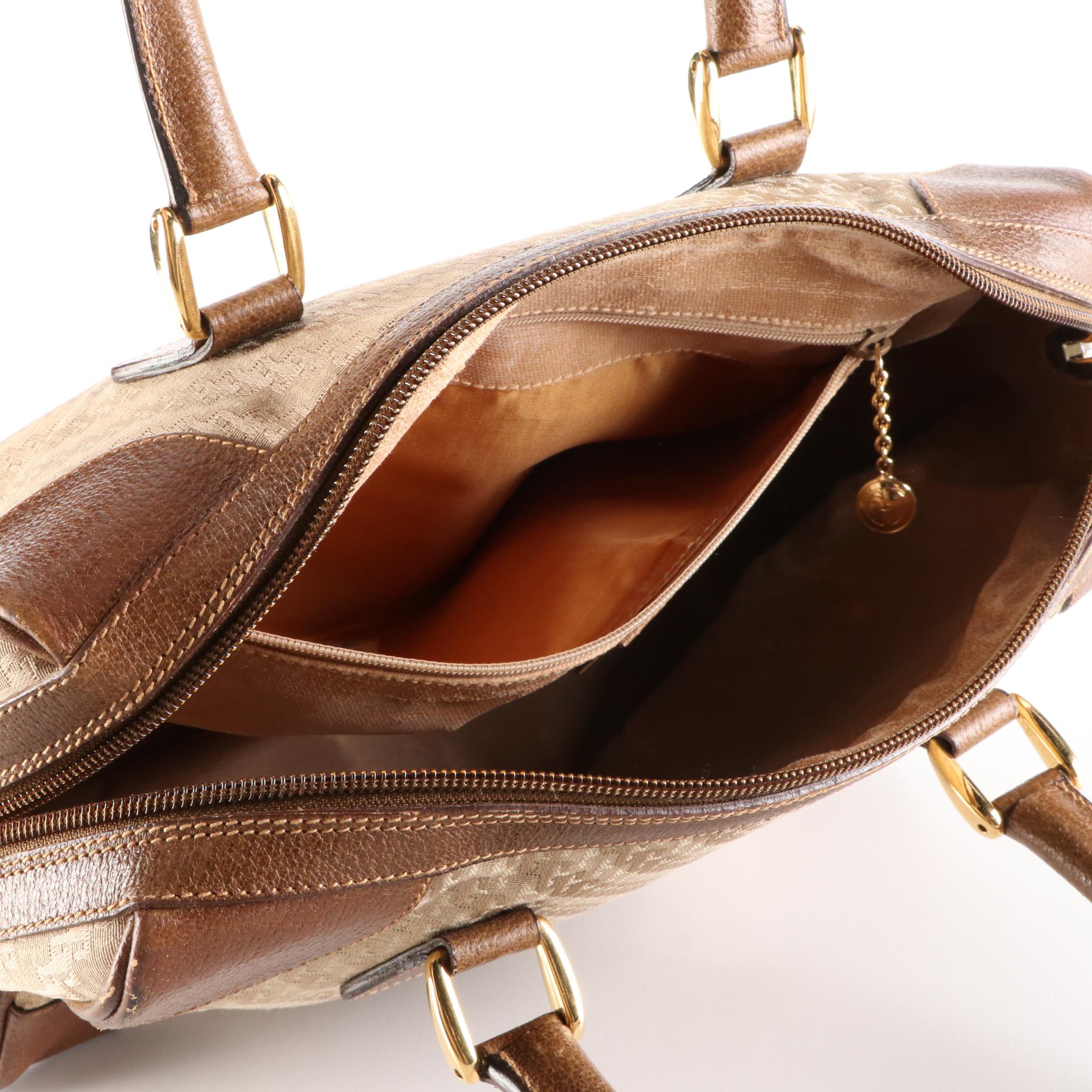 Gucci Boston Bag in G Jacquard and Brown Cinghiale Leather Trim