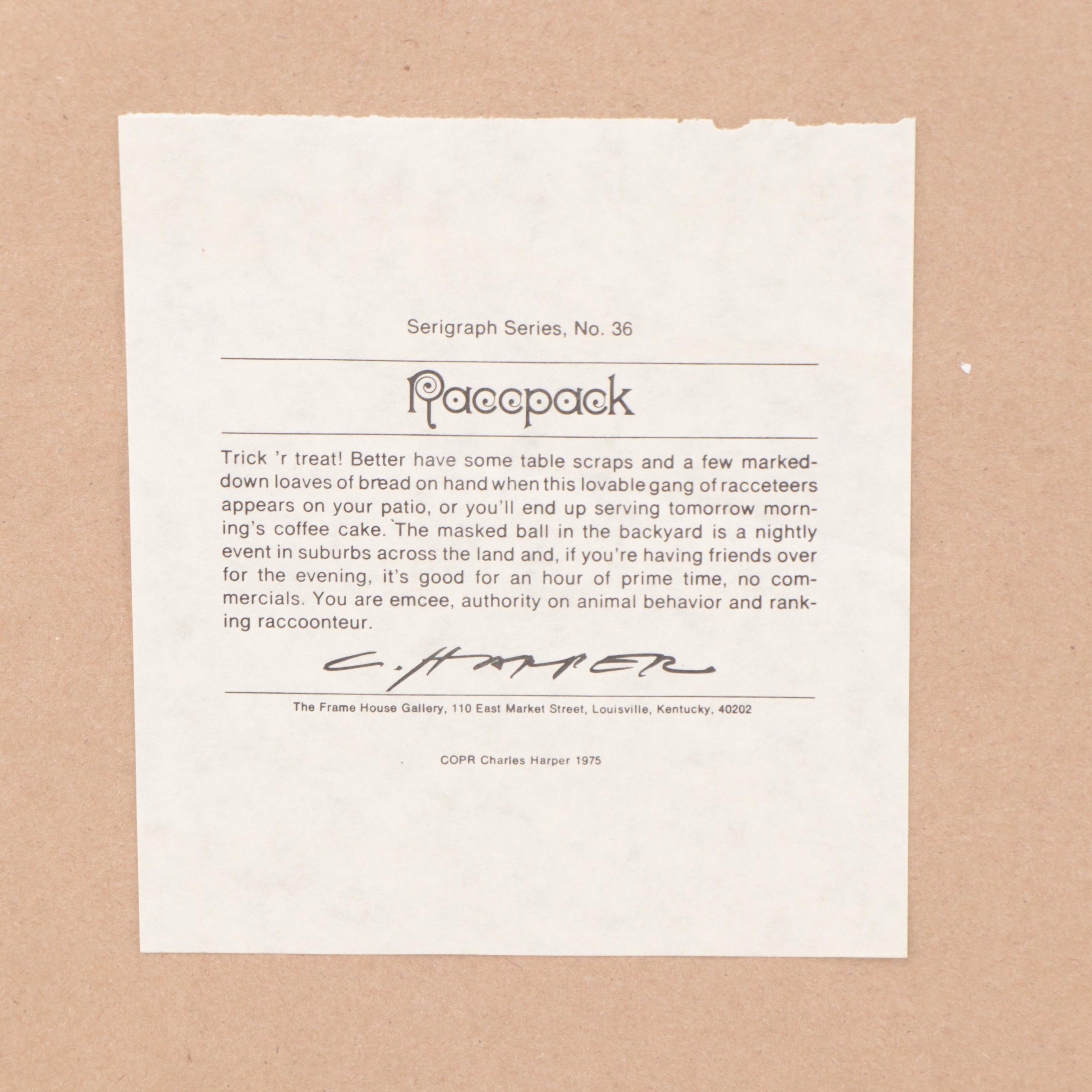 Charley Harper Serigraph "Raccpack," 1975