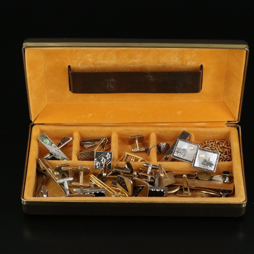 Cufflinks and Tie Bars Including Abalone, Pearl and Mother-of-Pearl