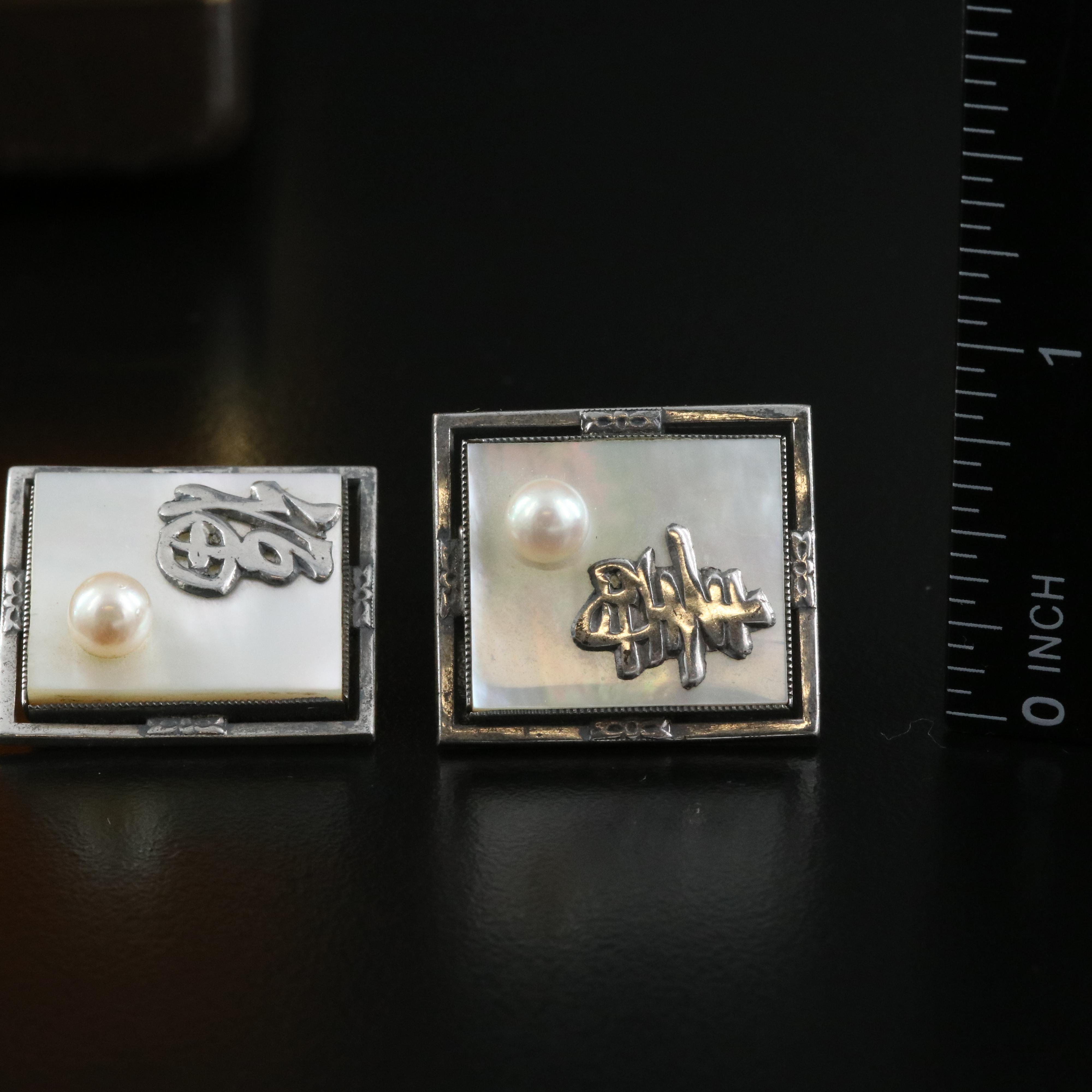 Cufflinks and Tie Bars Including Abalone, Pearl and Mother-of-Pearl