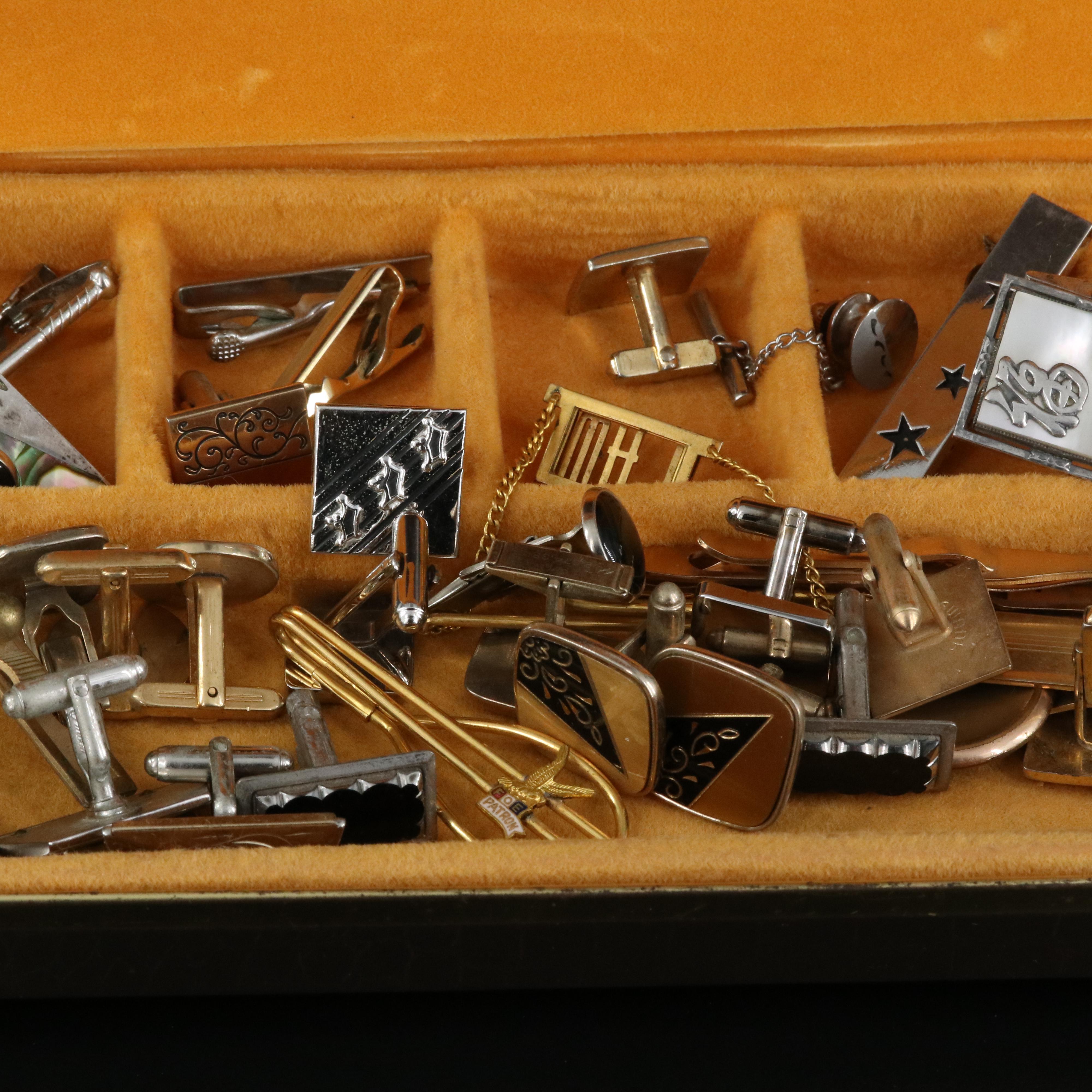 Cufflinks and Tie Bars Including Abalone, Pearl and Mother-of-Pearl