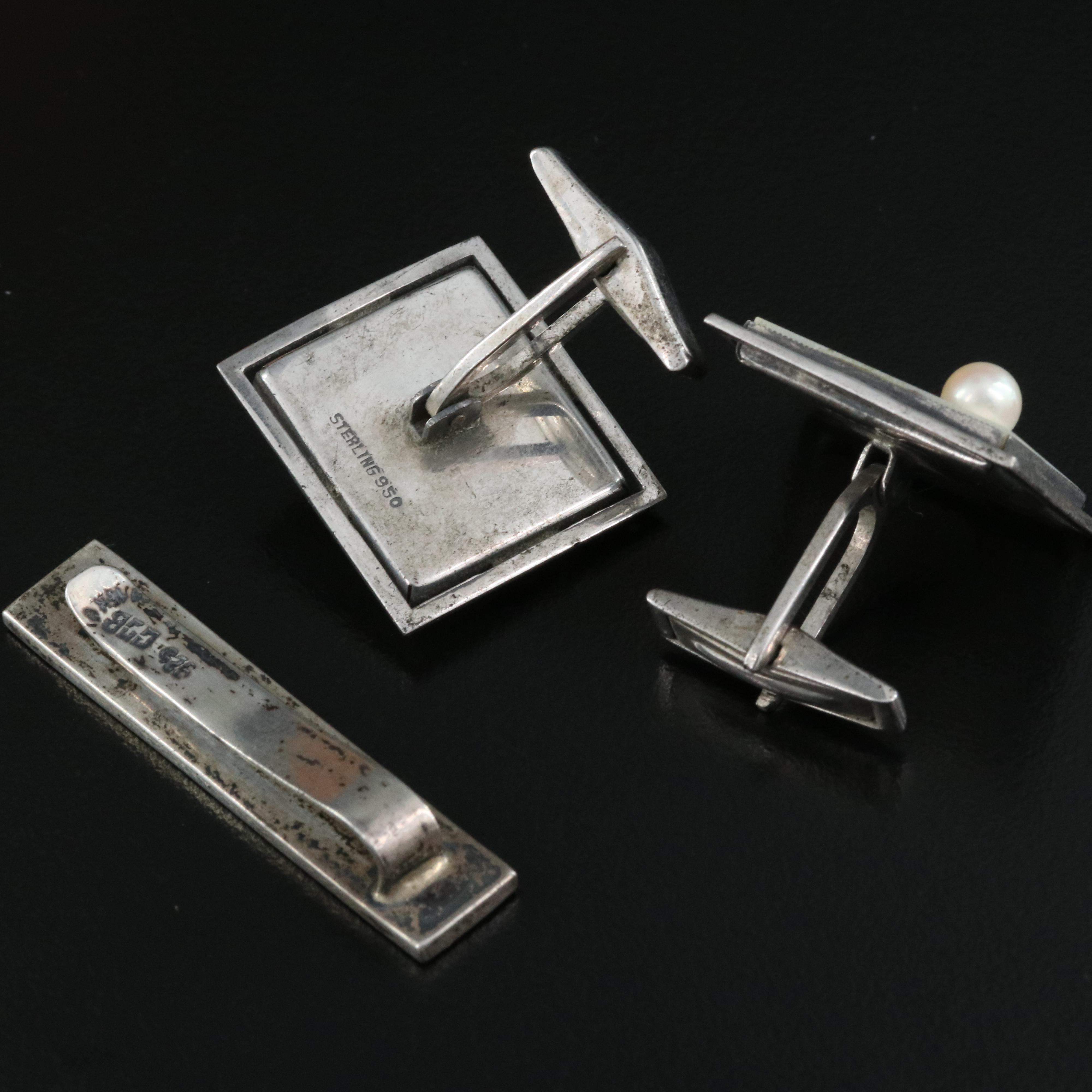 Cufflinks and Tie Bars Including Abalone, Pearl and Mother-of-Pearl