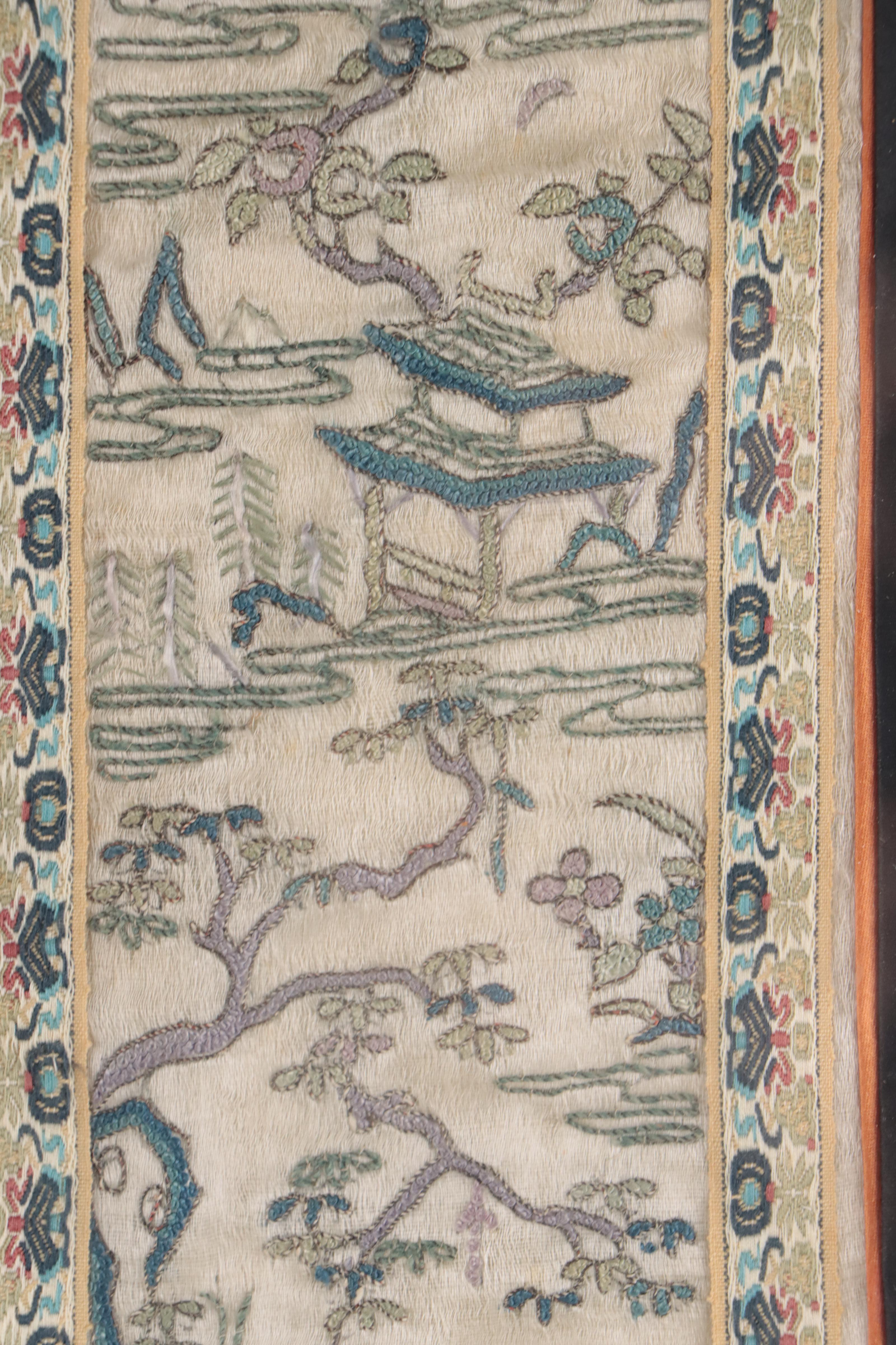 East Asian Silk Embroidery Wall Hangings of Figures in Landscapes