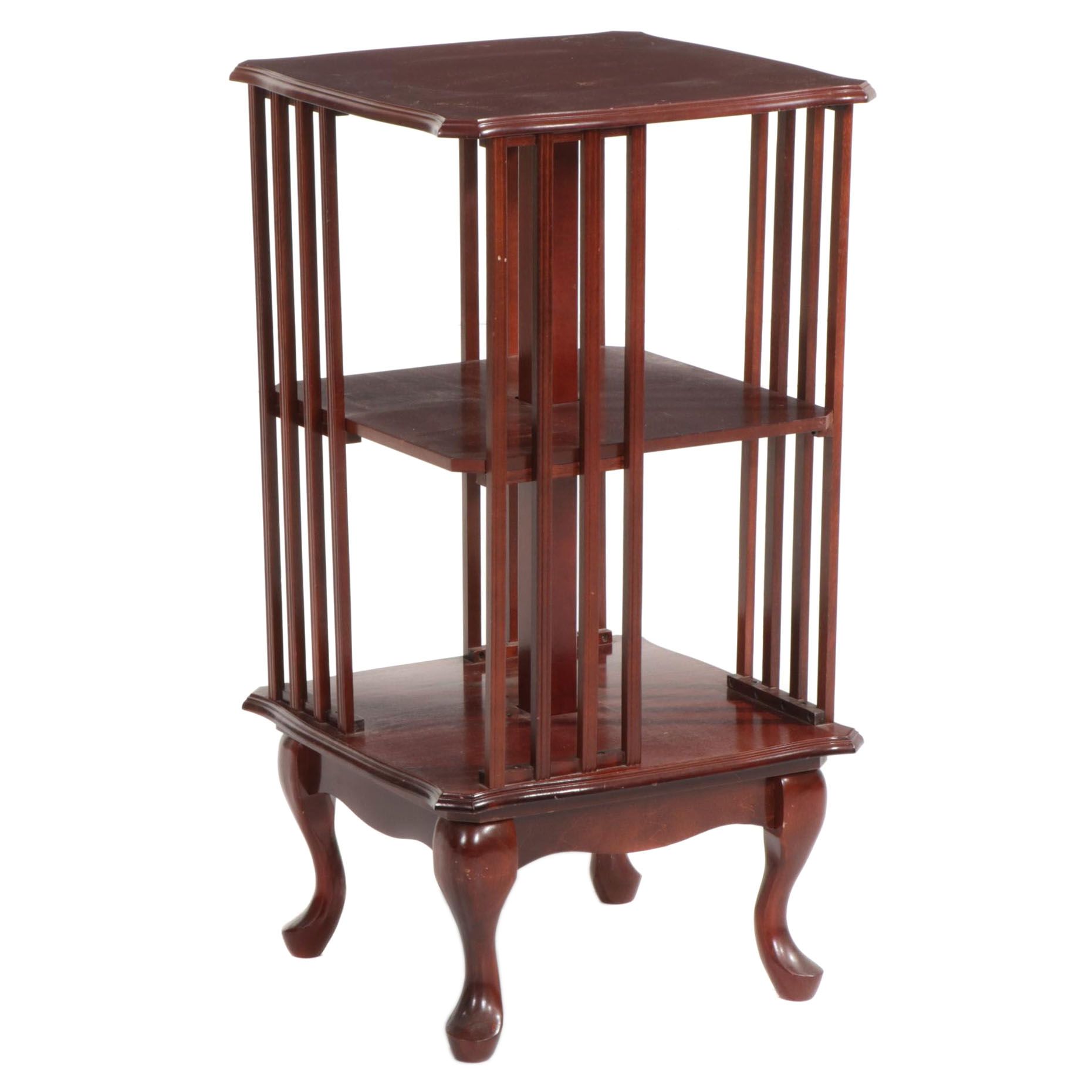 Queen Anne Style Cherry-Stained Revolving Bookcase, Late 20th Century