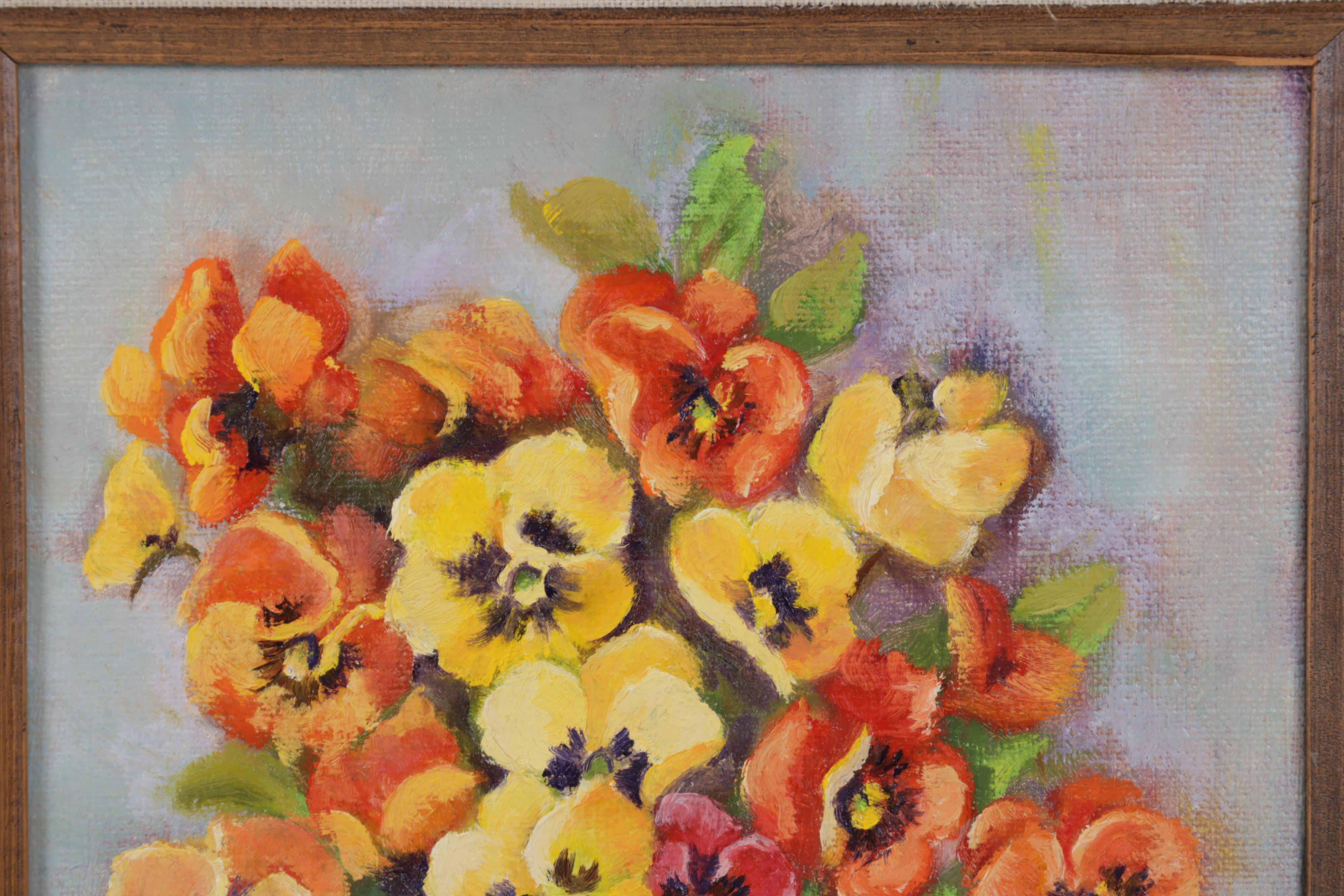 Rebecca Rhodes Oil Painting of Pansy Flowers in Vase