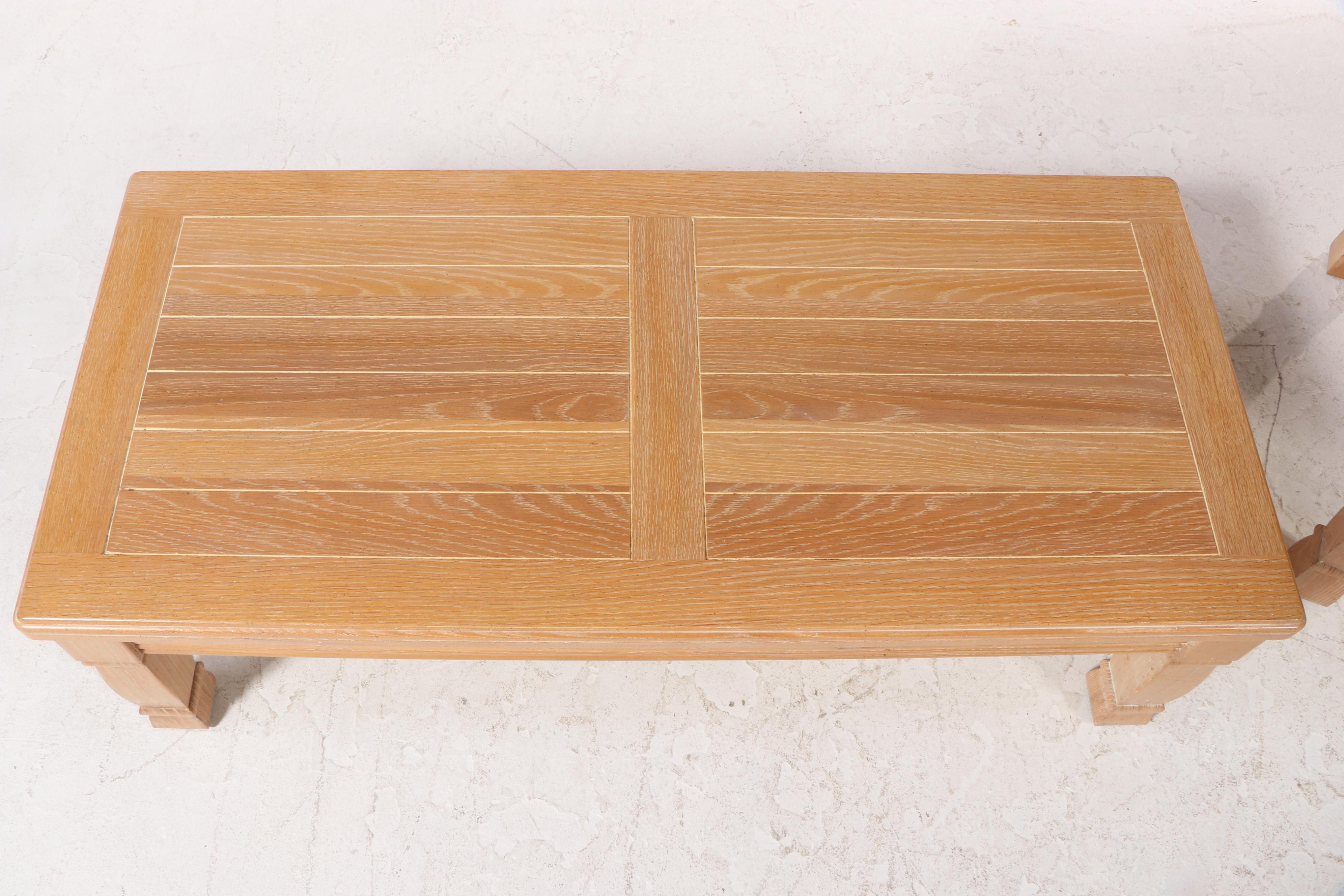 Lane Cerused Oak Coffee Table and Side Table, Late 20th Century