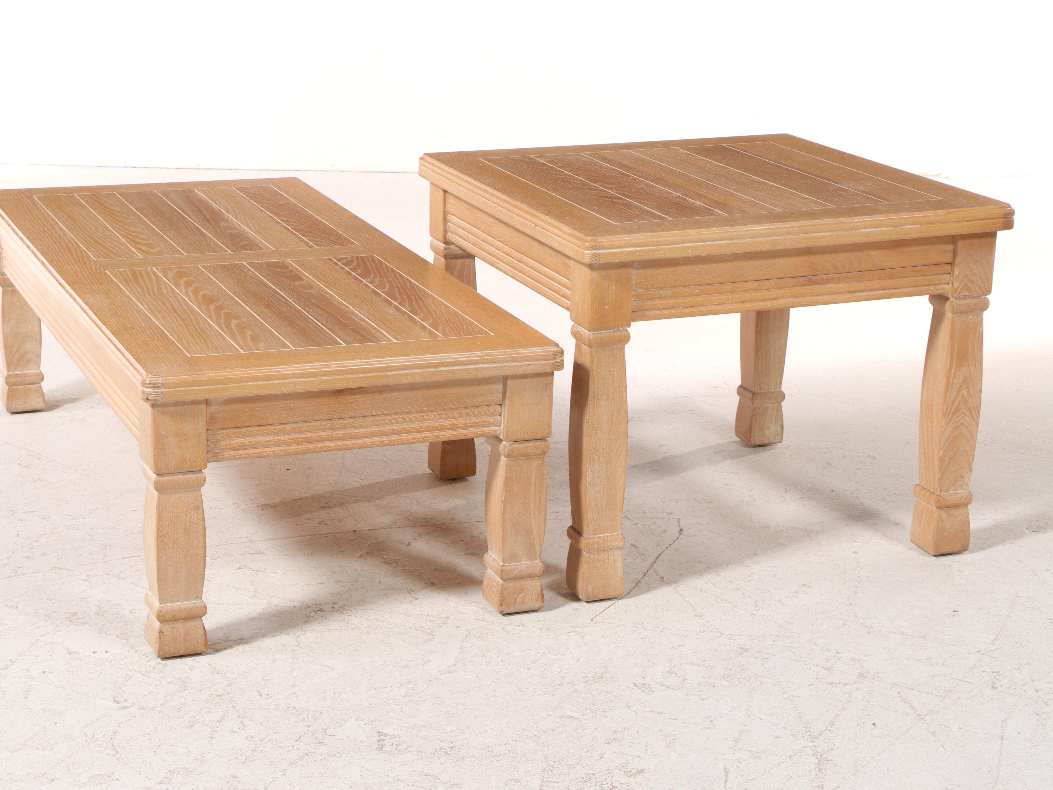 Lane Cerused Oak Coffee Table and Side Table, Late 20th Century