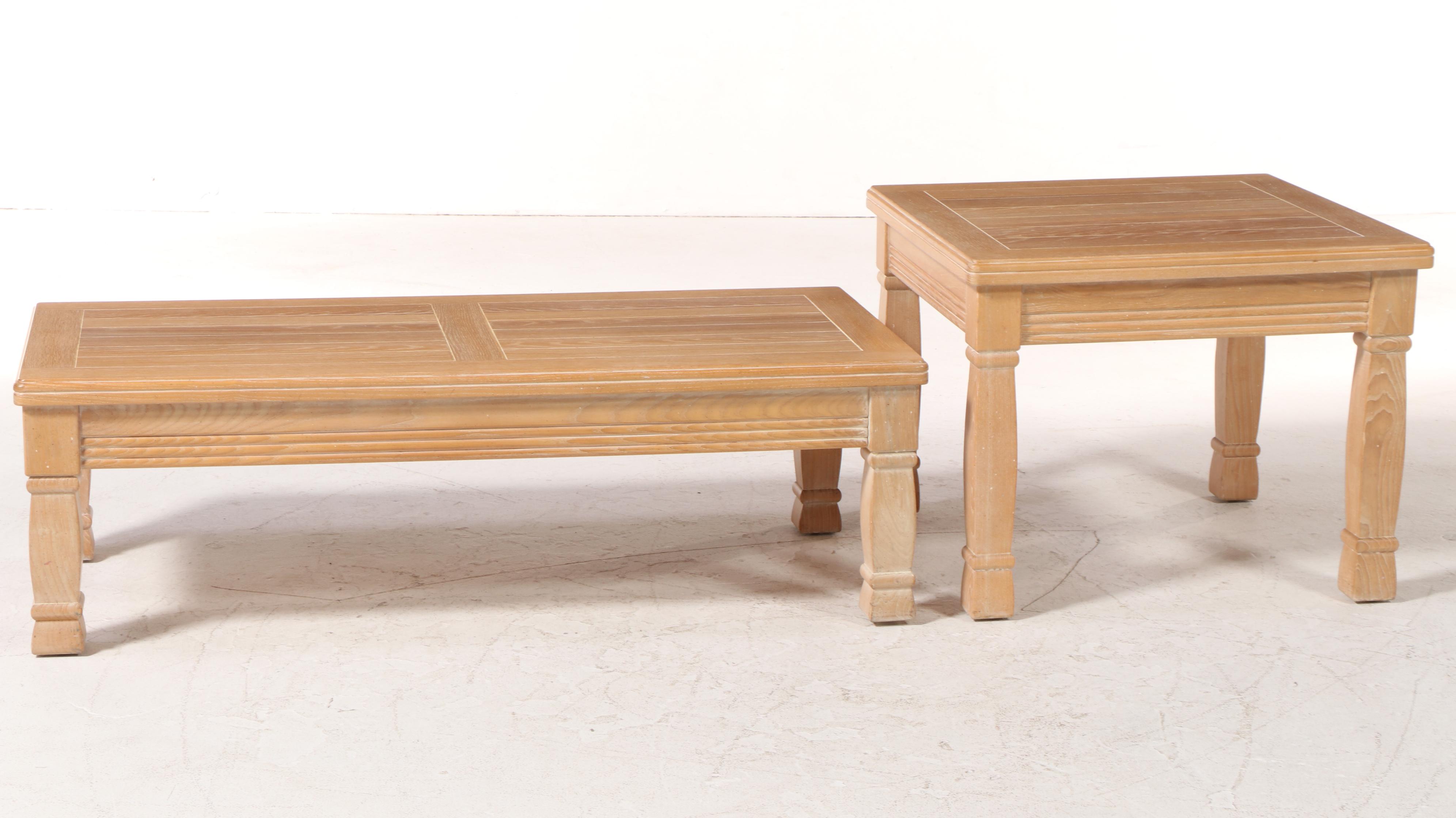 Lane Cerused Oak Coffee Table and Side Table, Late 20th Century