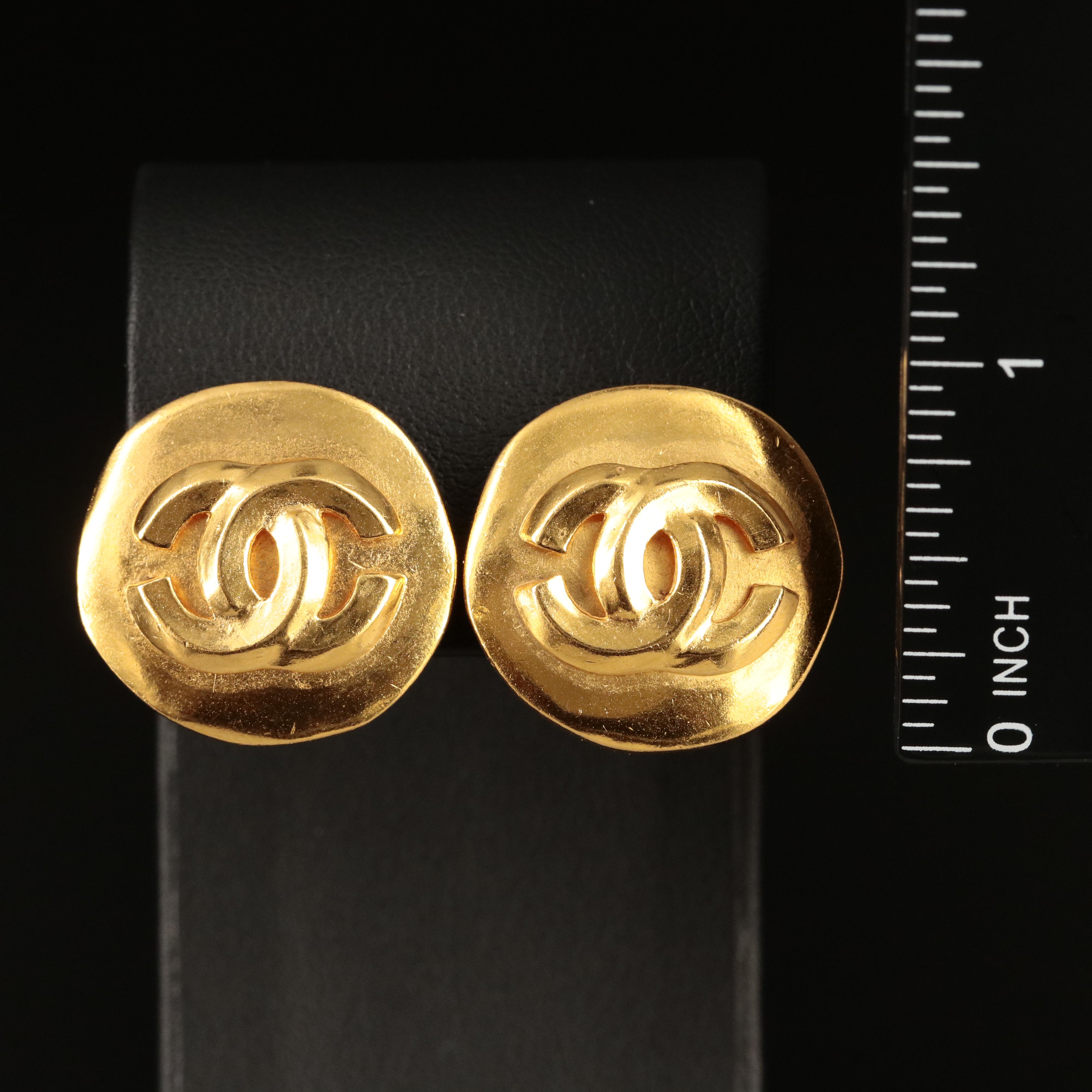 Chanel CC Logo Button Earrings