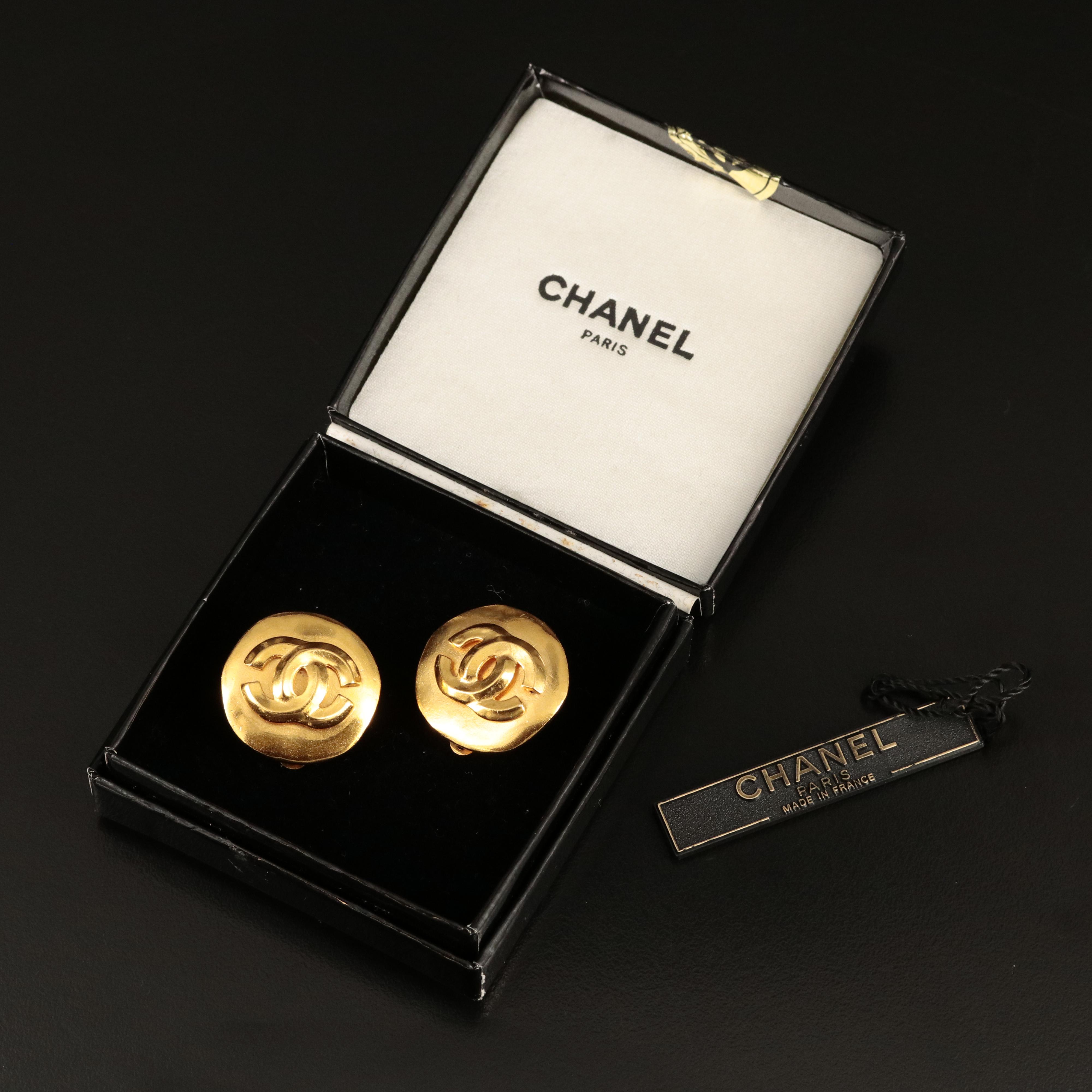 Chanel CC Logo Button Earrings