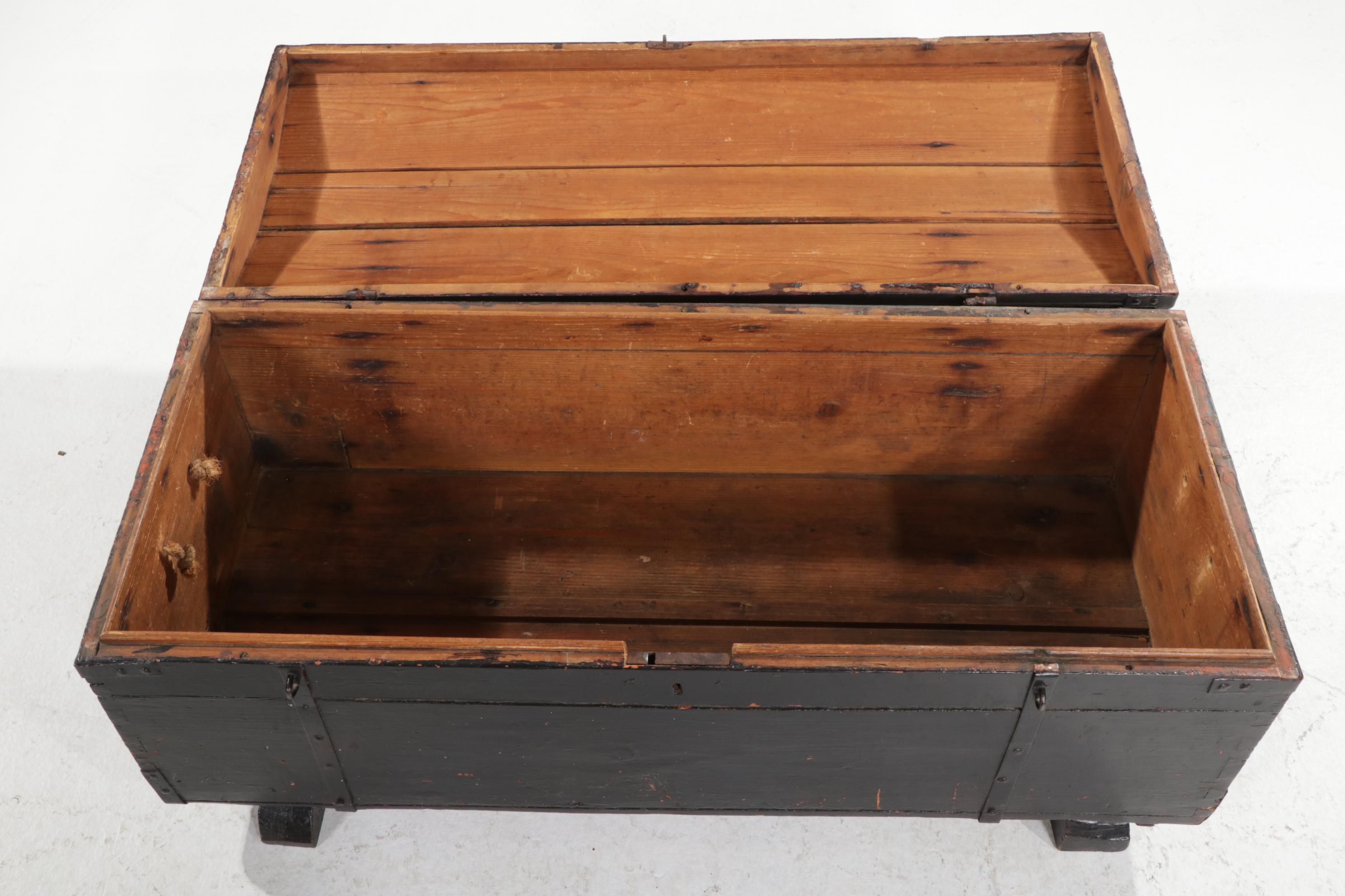 American Primitive Iron-Mounted and Painted Pine Chest, Mid to Late 19th Century
