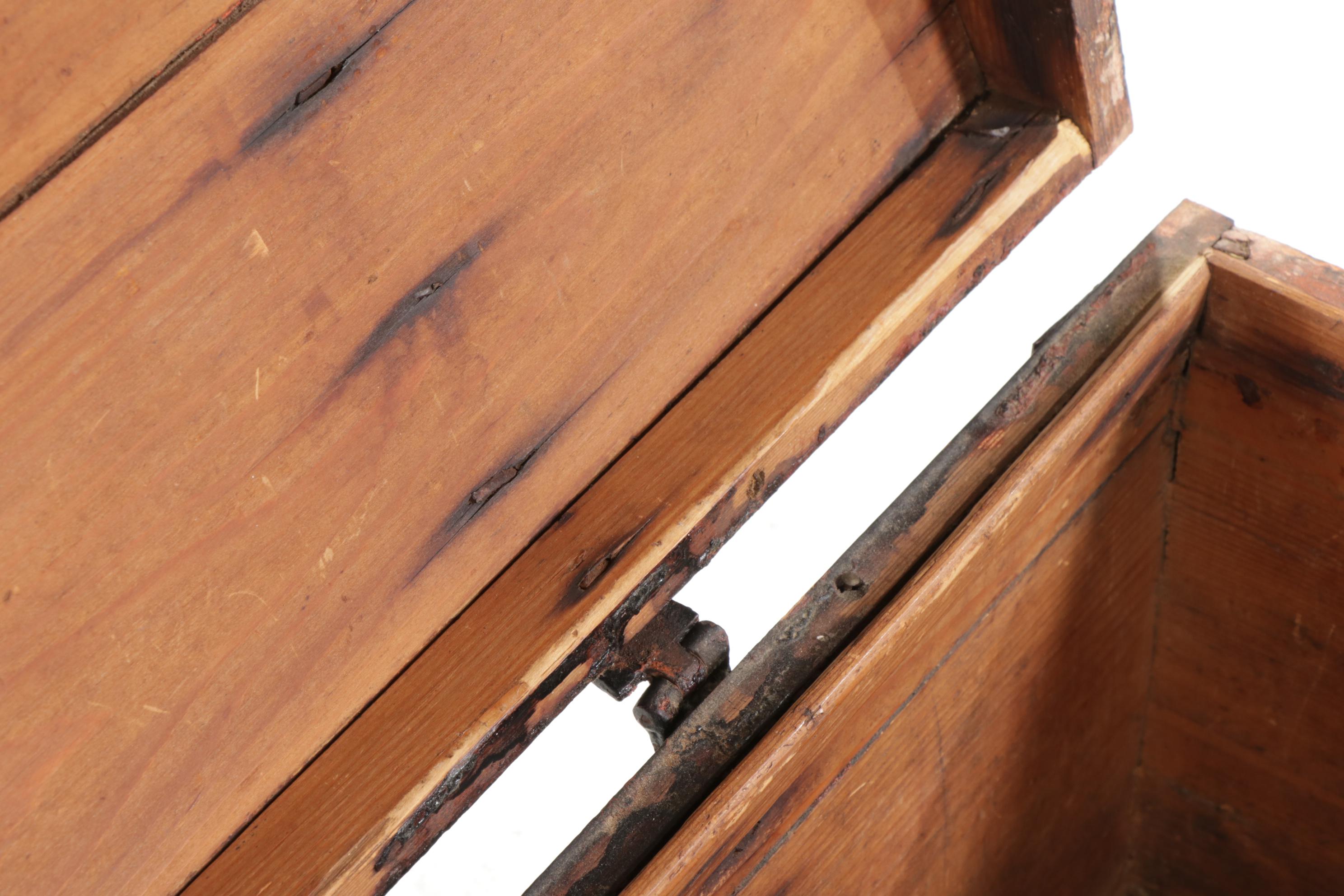 American Primitive Iron-Mounted and Painted Pine Chest, Mid to Late 19th Century